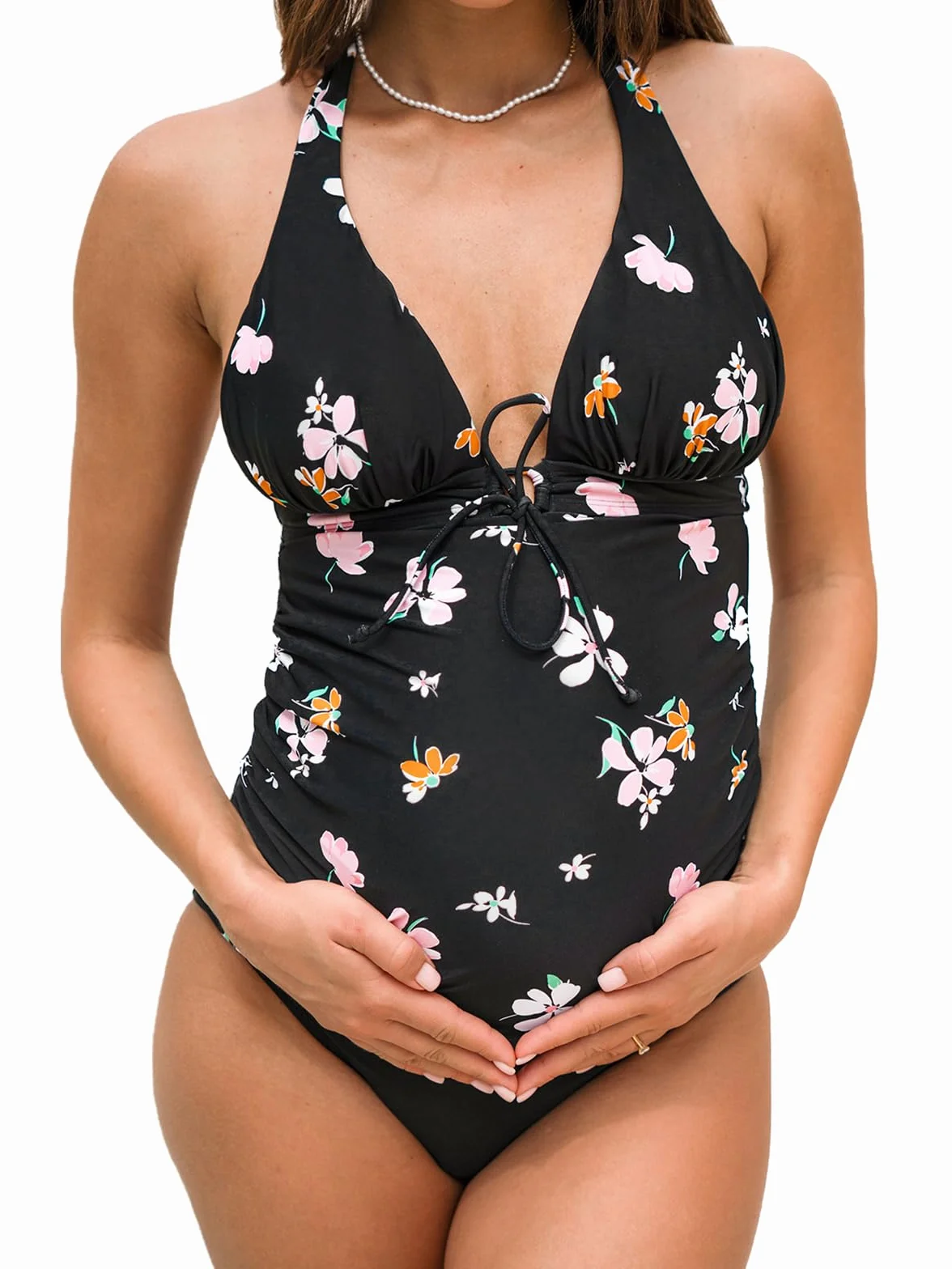 CUPSHE Tankini pour femme - Maillot de bain de maternité - Dos nu - Col en V - Crochet arrière