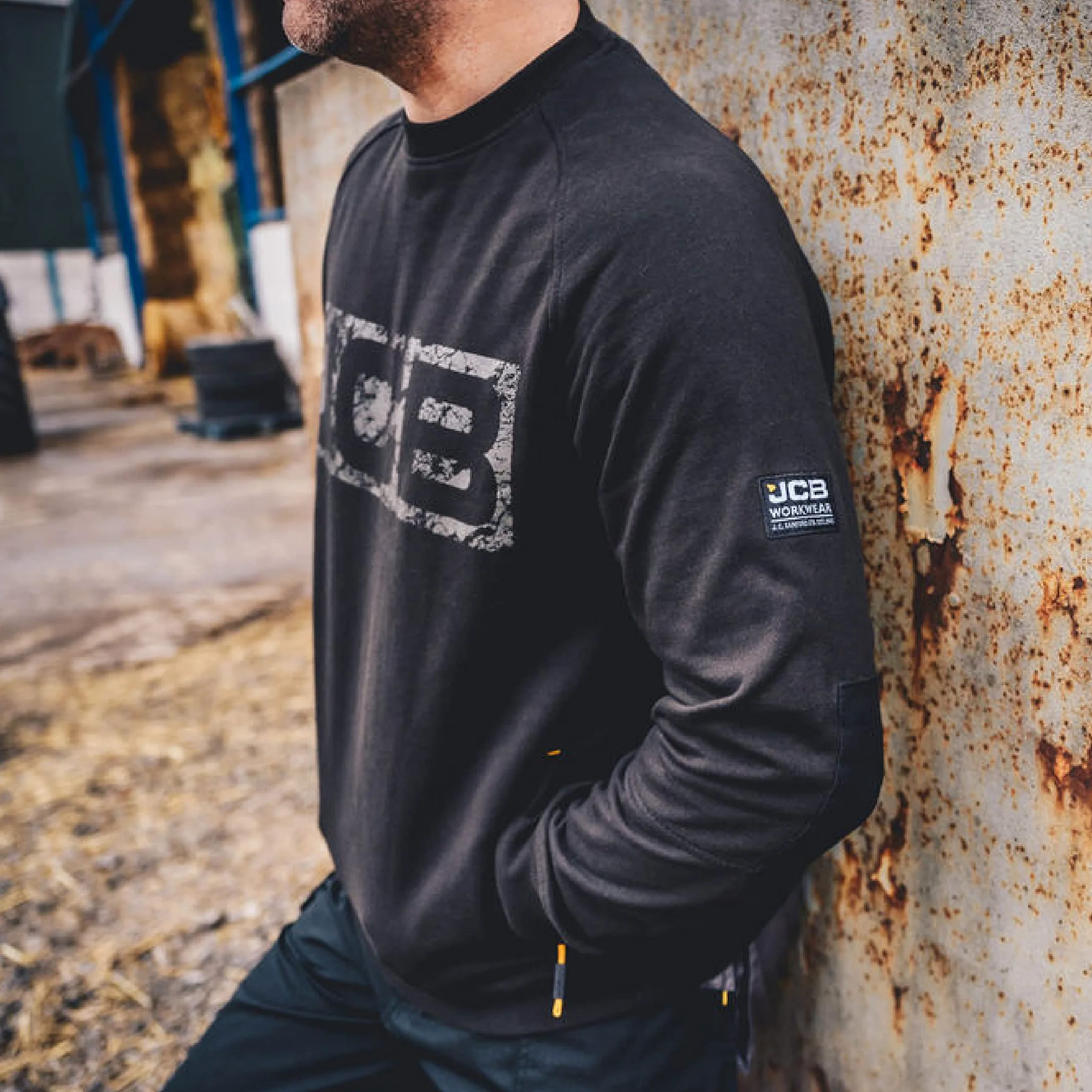 JCB - Sweat-shirt Trade Crew fabriqué avec 80 % coton et 20 % polyester pour homme, détails de la marque : tissu Cordura, coudières, vêtements pour homme, 320 g/m²