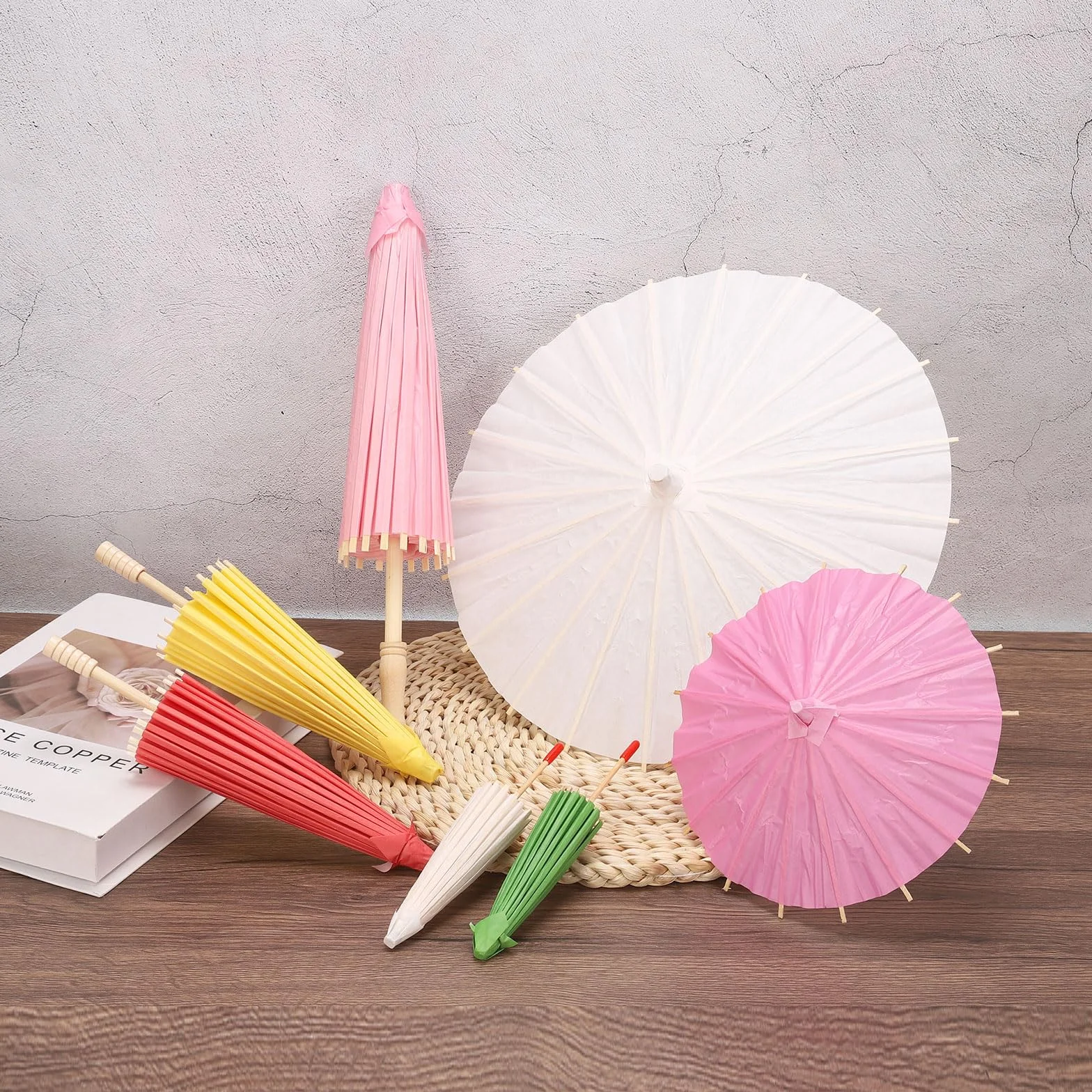 QUARKZMAN 6 Parapluies en papier, 40cm Parapluie en papier Parasol DIY Oiled Paper Painting Parapluies pour la décoration de fête de mariage de fête d'artisanat de photographie, blanc
