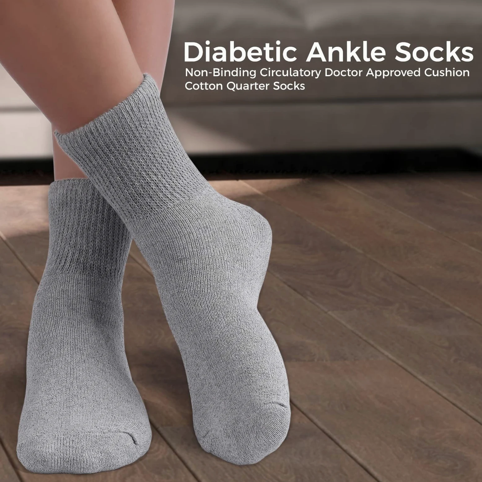 Lot de 3/6/12 paires de chaussettes diabétiques en coton non contraignantes avec semelle rembourrée, douces et respirantes