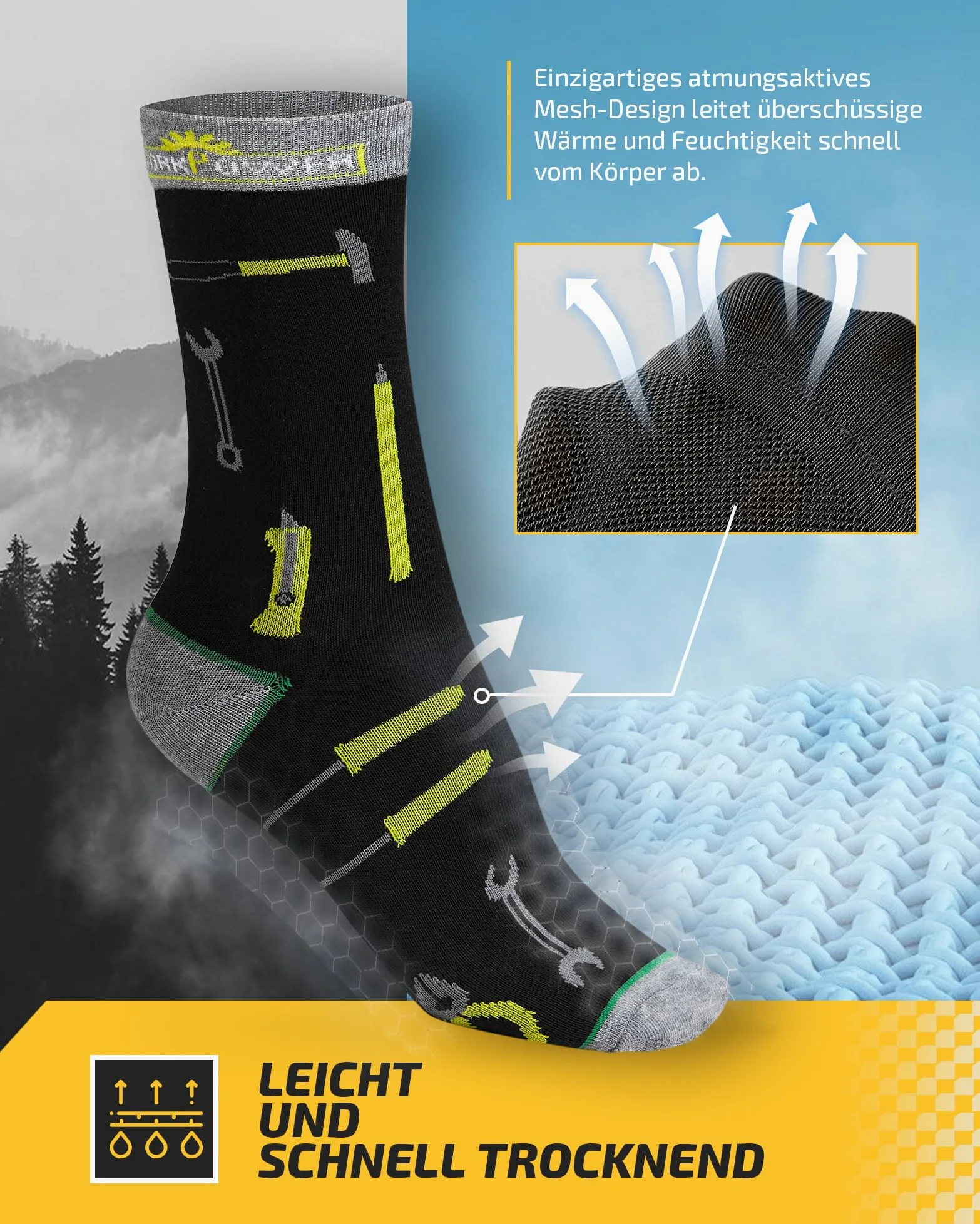 Chaussettes de travail pour homme - Chaussettes de sport pour homme - Hiver thermique - Chaussettes de travail épaisses en matériaux recyclables - Tailles 39-42 et 43-46