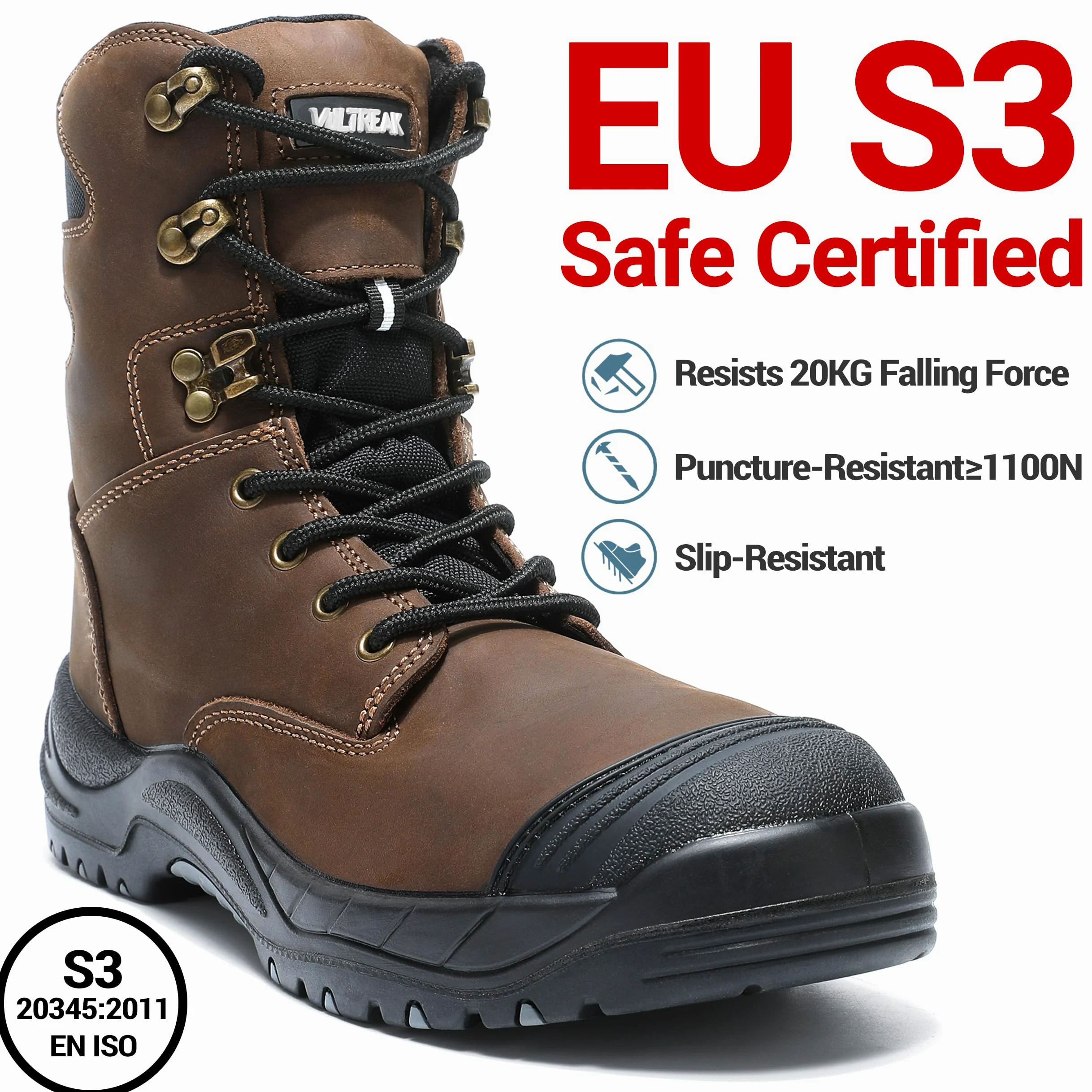 S3L HRO SR Chaussures de Sécurité Hommes, Chaussures de Sécurité Montantes, Bottes de Travail en Acier pour Hommes Bottes de Sécurité en Cuir 37-47 EU