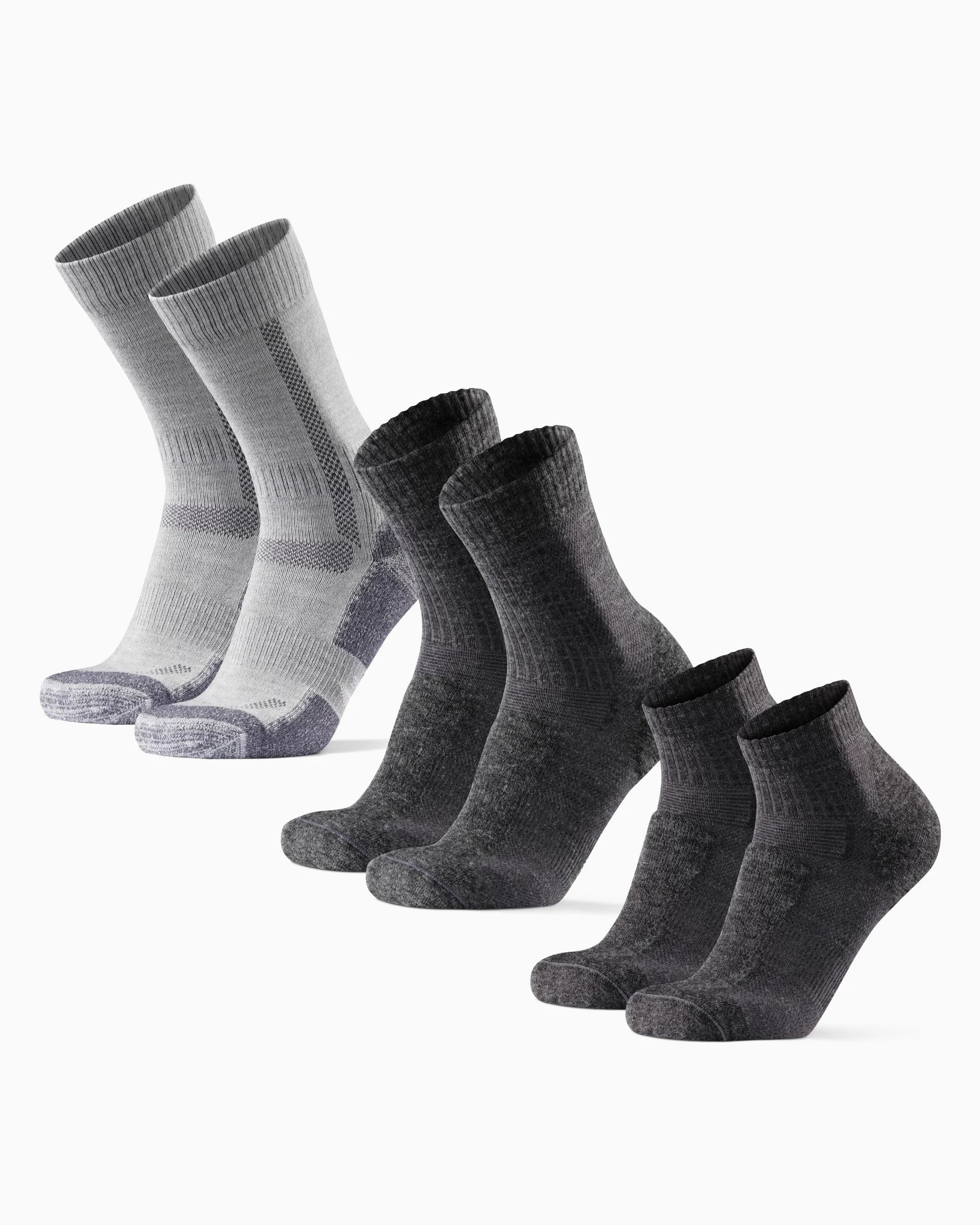 DANISH ENDURANCE Chaussettes de Randonnée, Lot de 3, Gris, 39-42 | Coffret Cadeau de Chaussettes en Laine Mérinos, Thermiques et Anti-Ampoules en Plusieurs Longueurs, Unisexe