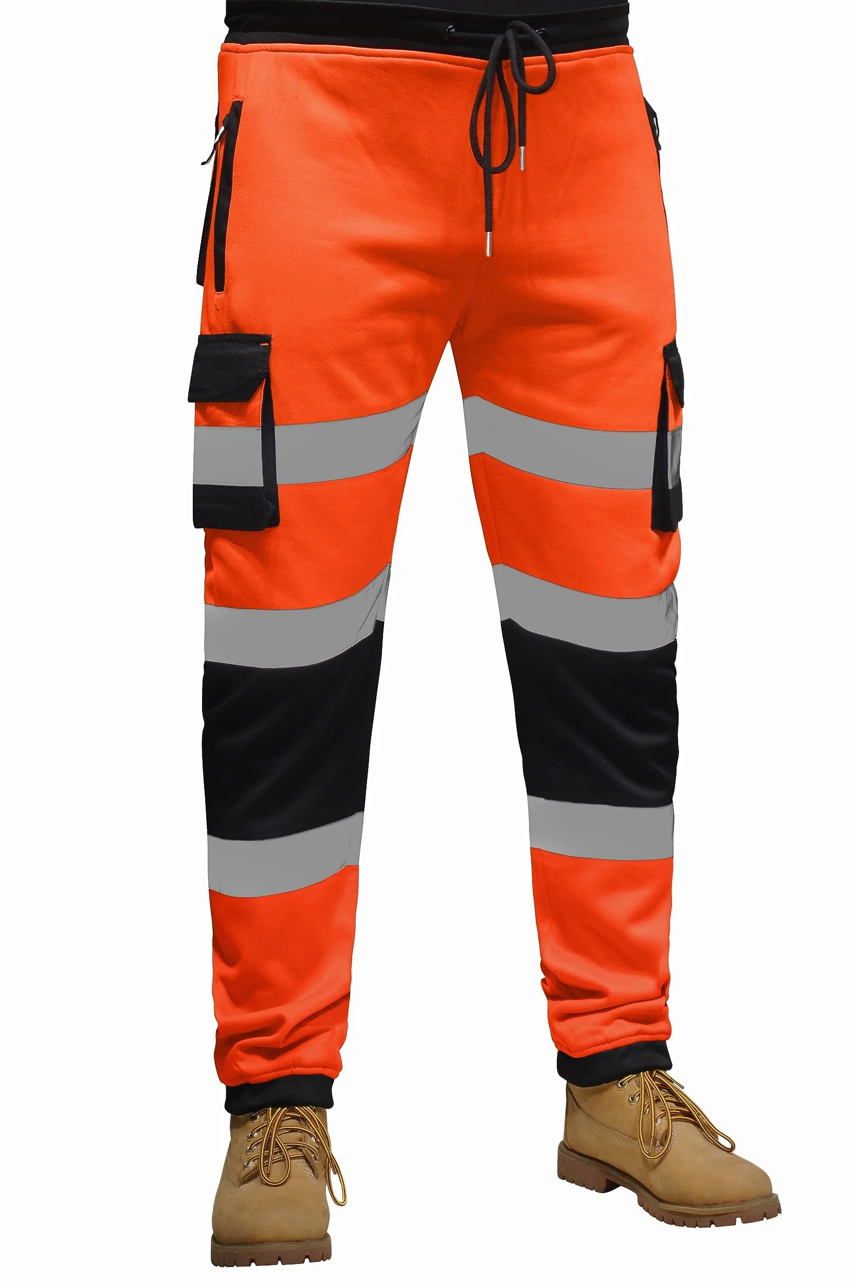 RAK Pantalon de travail en polaire fluorescente pour homme avec bande haute visibilité et poches élastiques à la taille et cordon de serrage