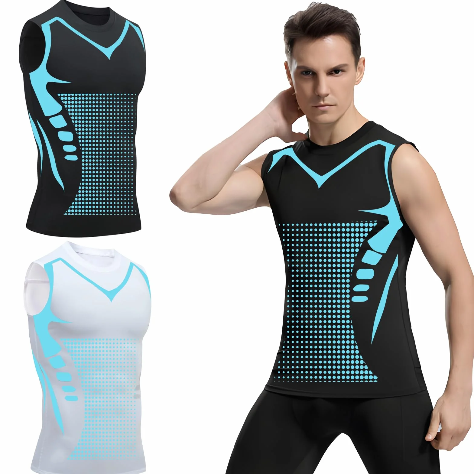 2023 New Version Ionic Shaping Vest, 2 Stück Ionic Shaping Herren Komfortables und Atmungsaktives Eisseiden-Gewebe für Männer zum Aufbau Eines Perfekten Körper, Noir/Blanc