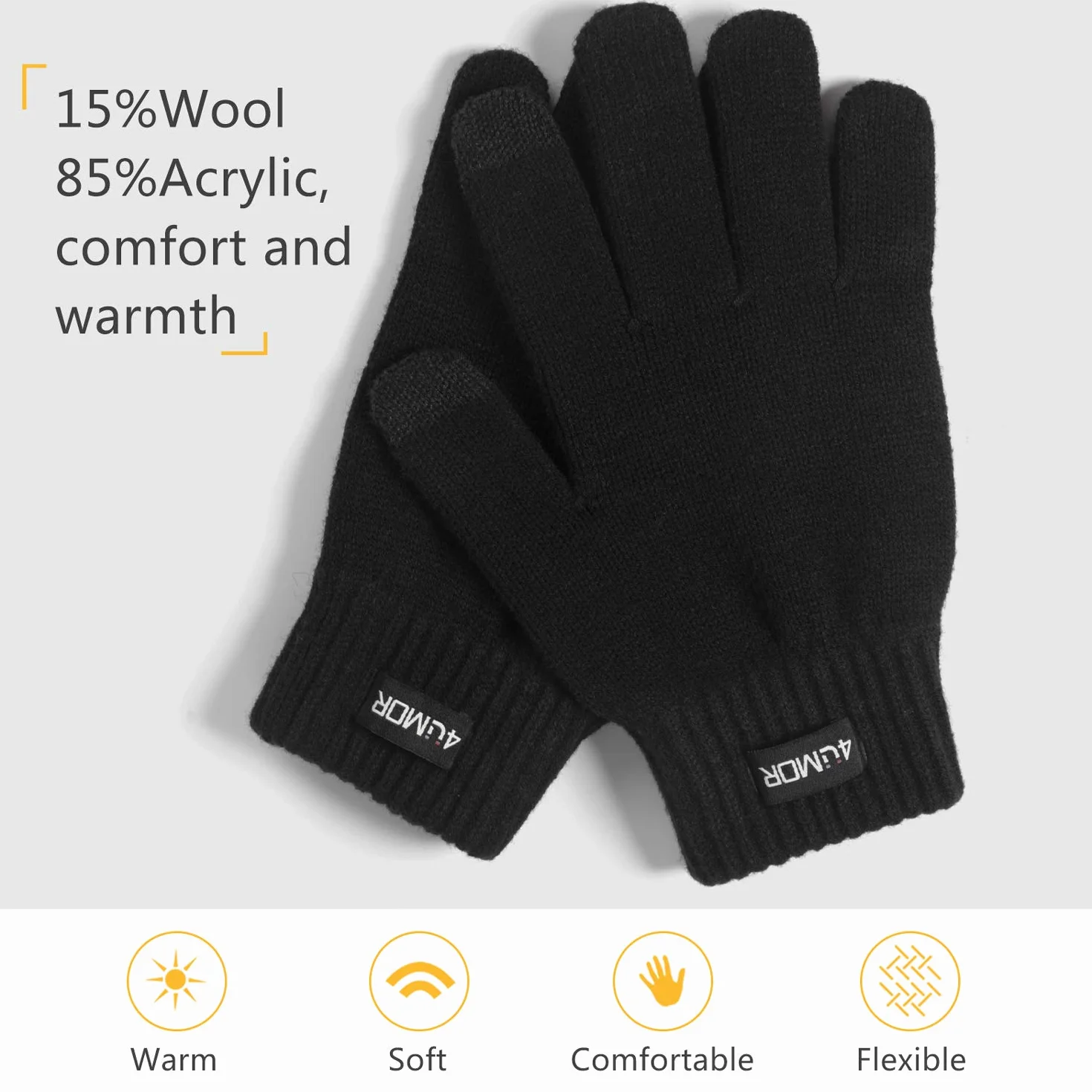 4UMOR Gants Tactiles Hiver pour Homme Femme Gants à Ecran Tactile pour Smartphones Tablettes Chauds Doux Elastique pour Camping/Randonnée/Activités de Plein Air en Hiver