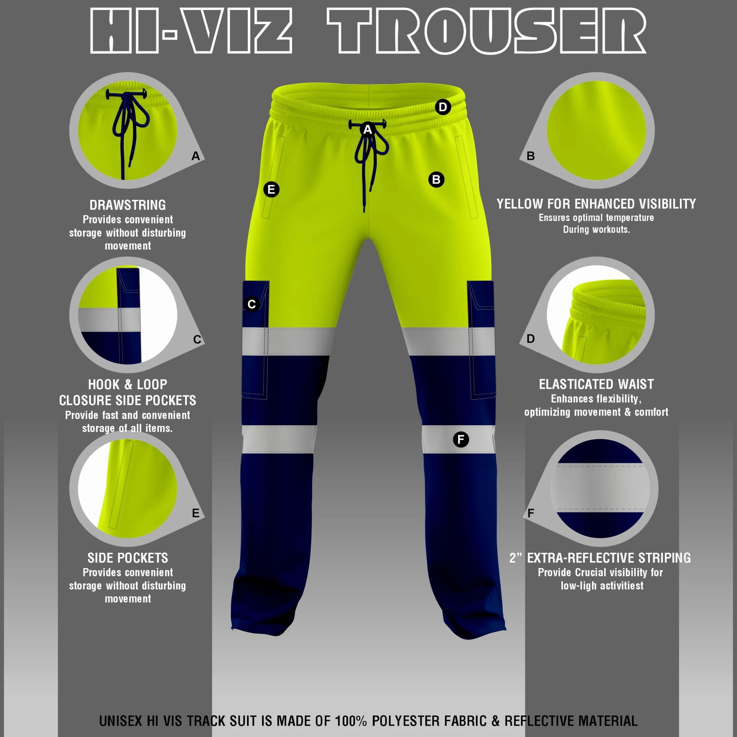 mymixtrendz Pantalon de jogging bicolore haute visibilité pour homme avec bande réfléchissante et ourlet ouvert