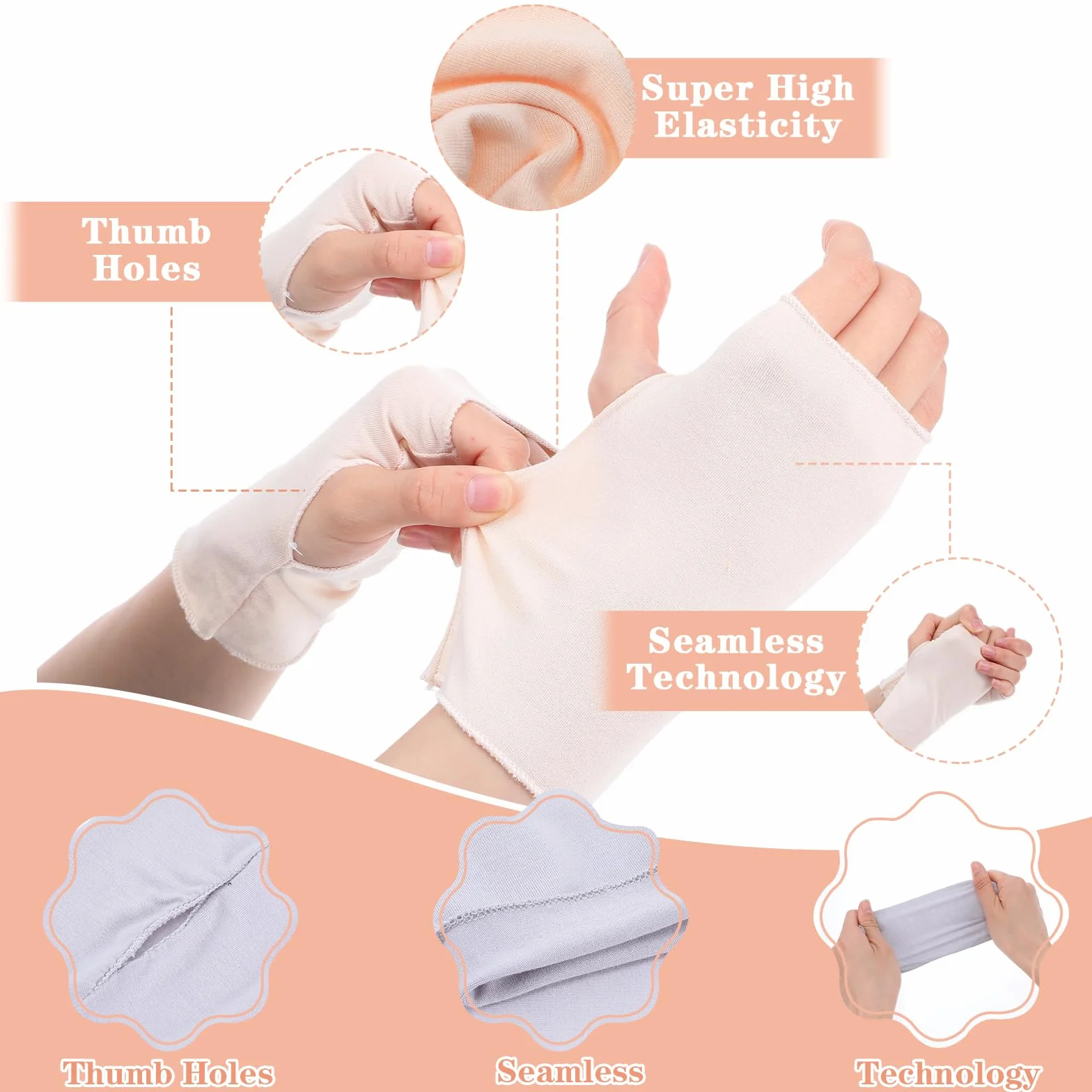 Gants de protection solaire UV femme coton demi-doigts sans doigts écran tactile lot de 8 paires
