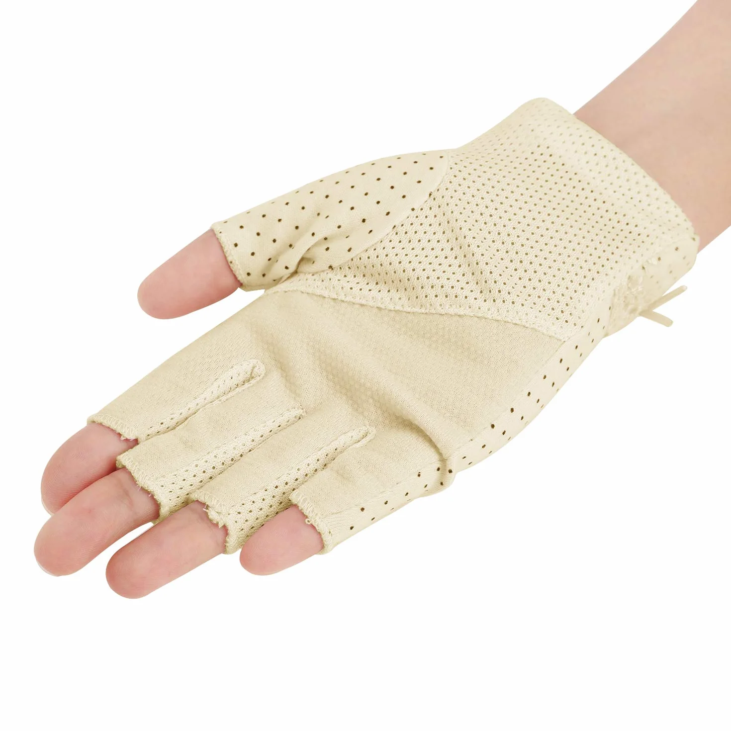 Gants de Conduite Protection Solaire Femme Coton Demi-doigts Antidérapants Respirants Tactile