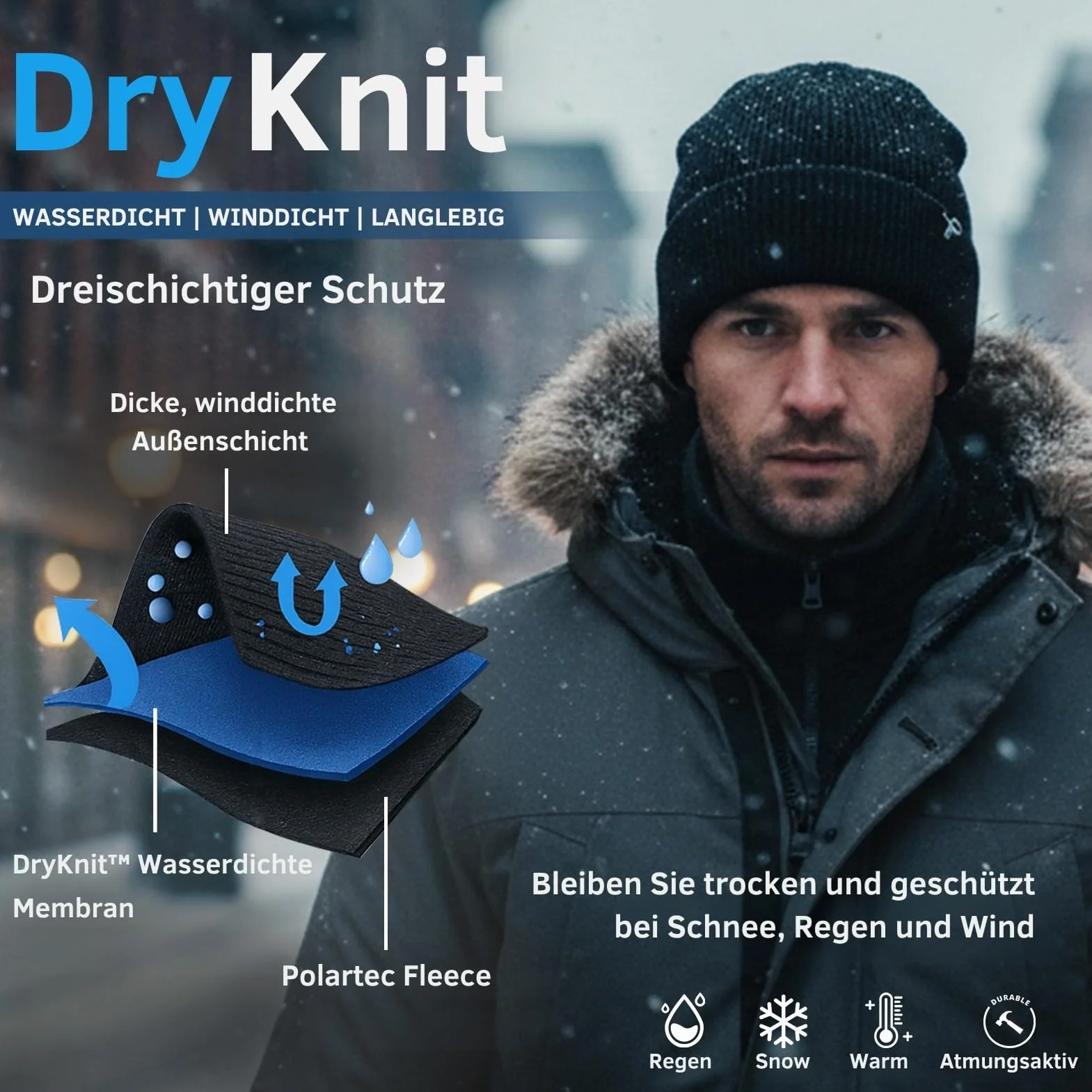 TOP-EX Dryknit Bonnet imperméable surdimensionné XL XXL doublé en polaire pour homme