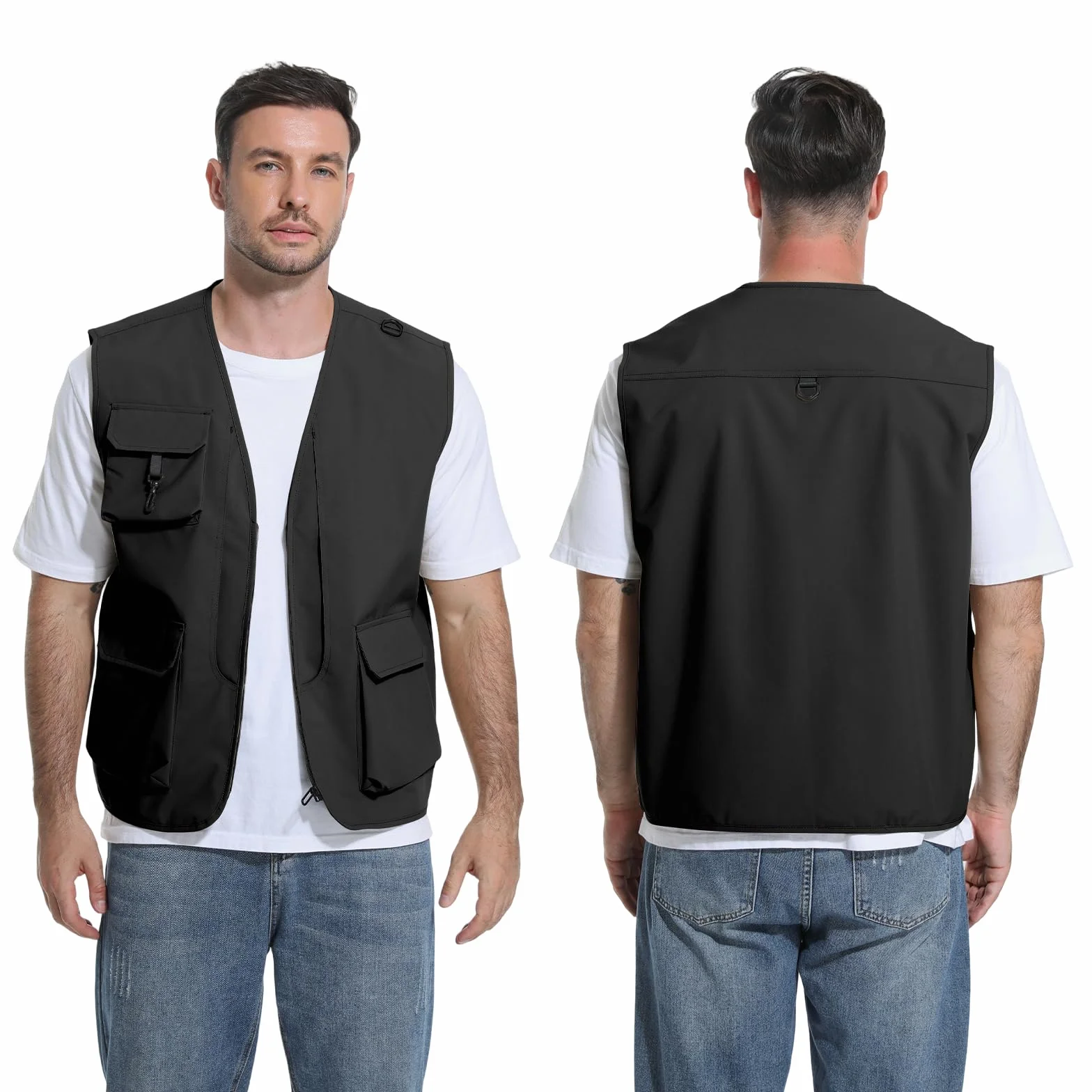 HYCOPROT Gilet Pêche Homme Imperméable Léger Sans Manches Veste Utility Cargo 5 Poches