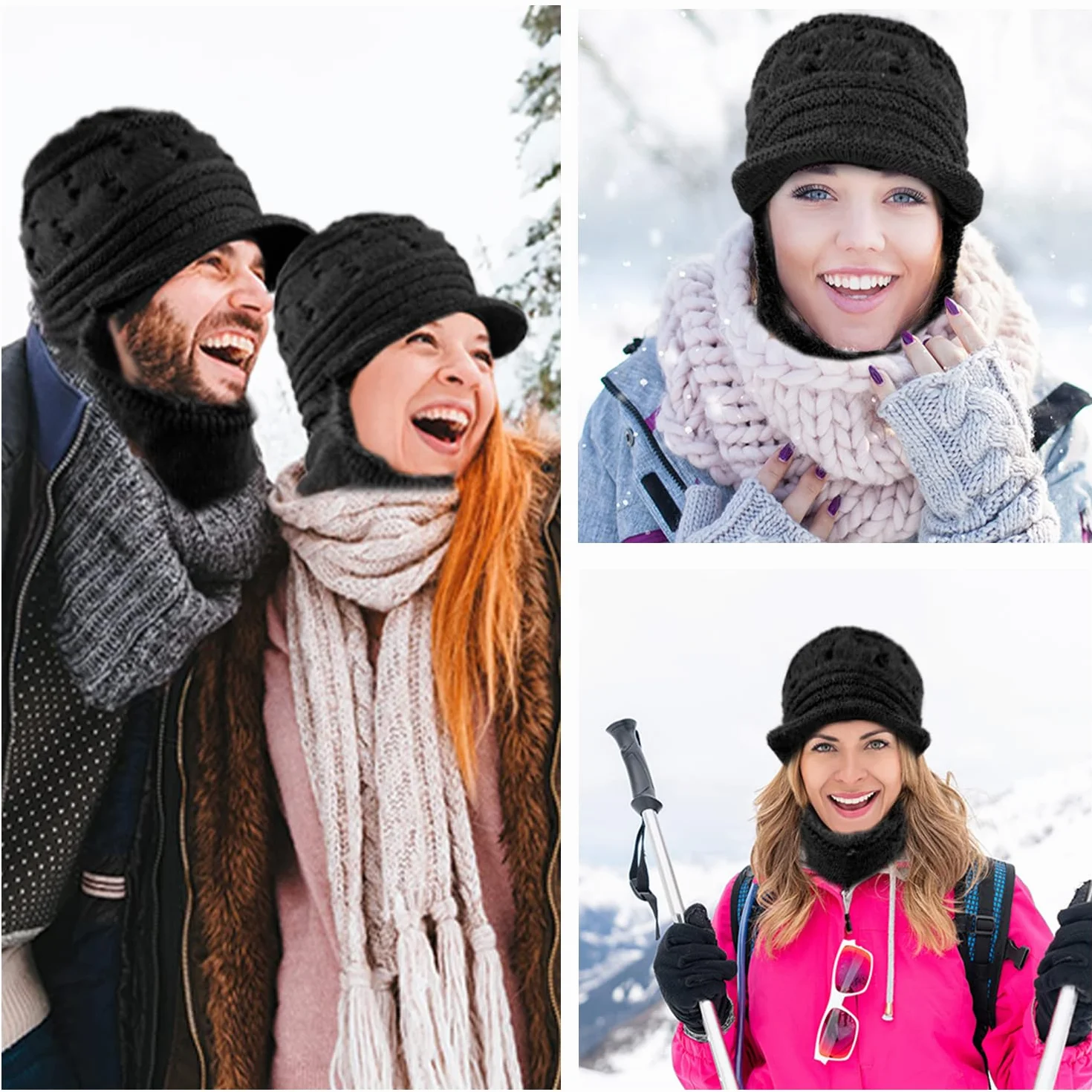 Rayson Cagoule Femme Hiver Tricoté Chaud Bonnet avec Cache Cou Doublé Polaire Unisexe Balaclava pour Ski Sports de Plein Air