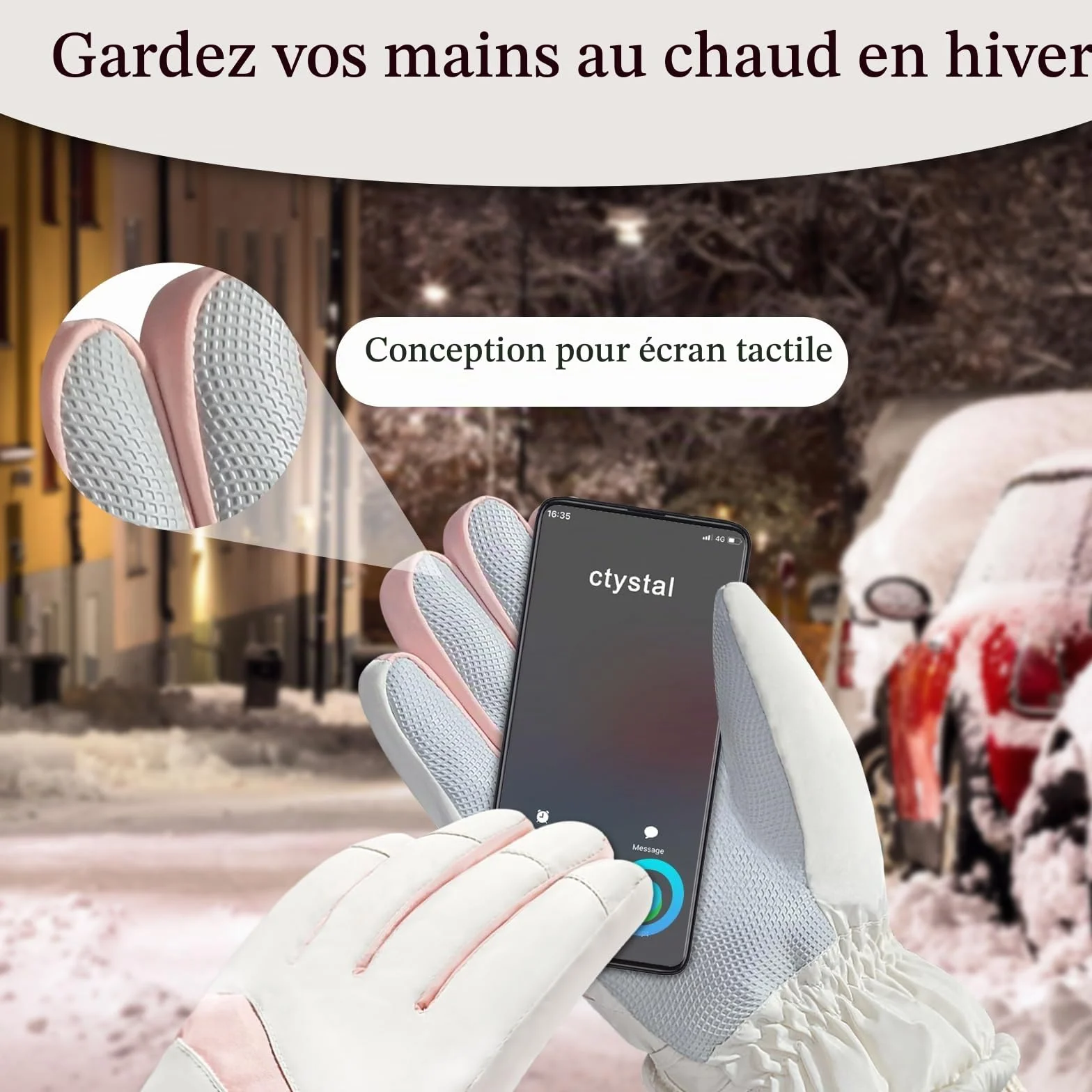 Gants de ski d'hiver femme coupe-vent thermiques écran tactile imperméables doublure polaire