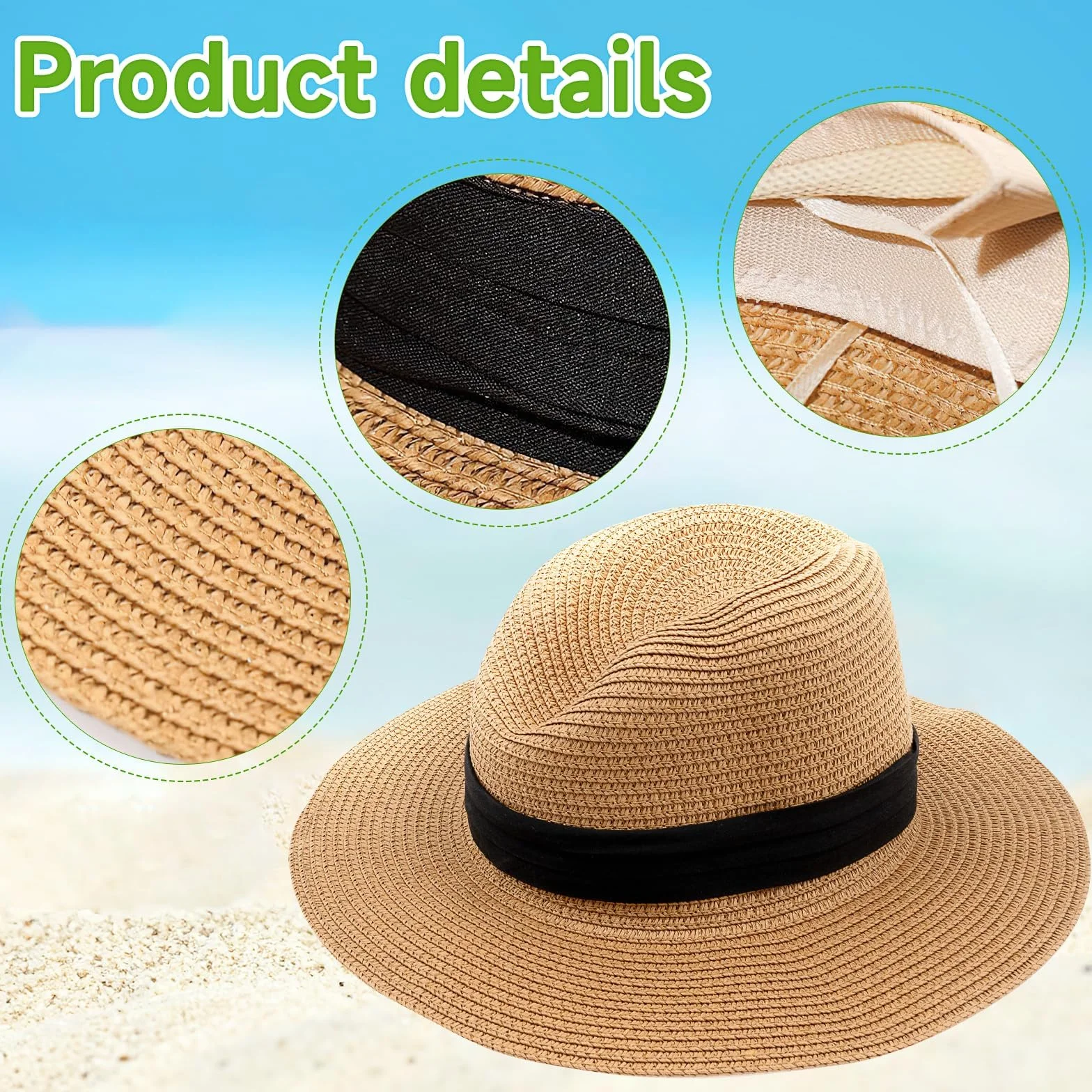 Chapeau Fedoras Panama en Paille à Large Bord UPF 50 Pliable Homme Femme Lot de 6