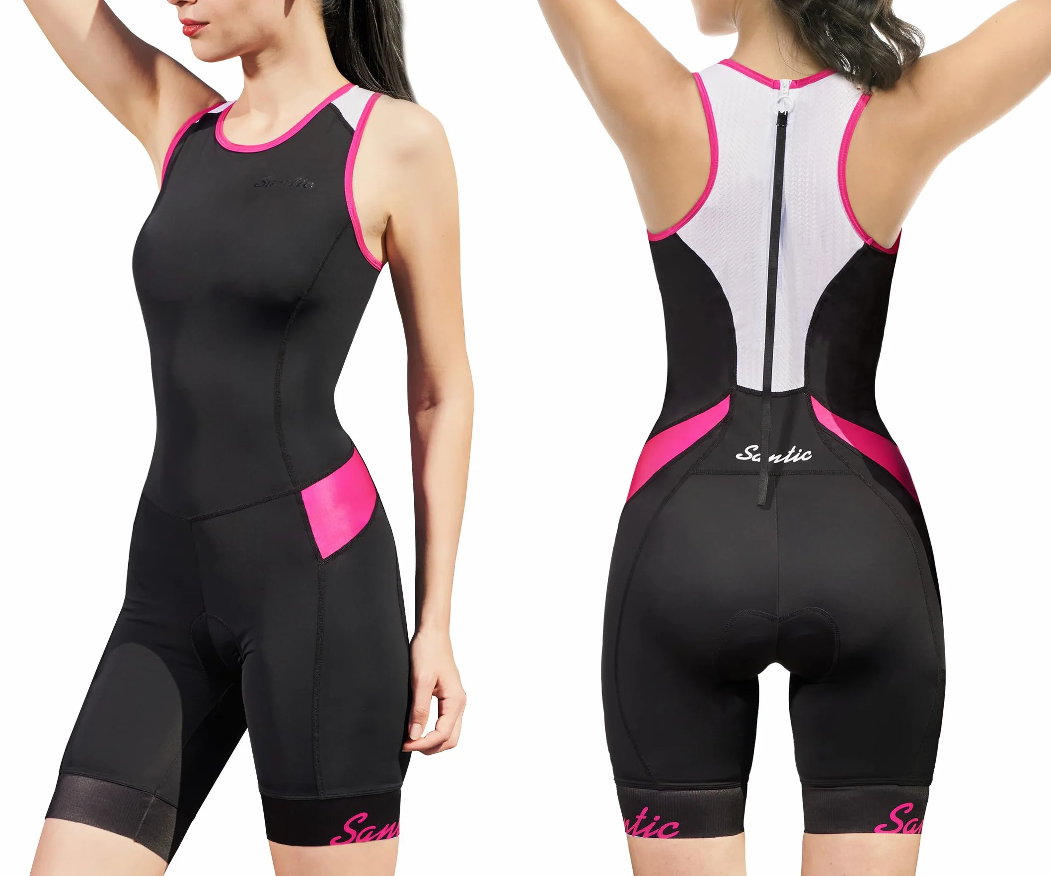 Santic Combinaison de triathlon pour femme - Sans manches - Rembourrée - Séchage rapide - Pour le cyclisme, la natation, la course à pied