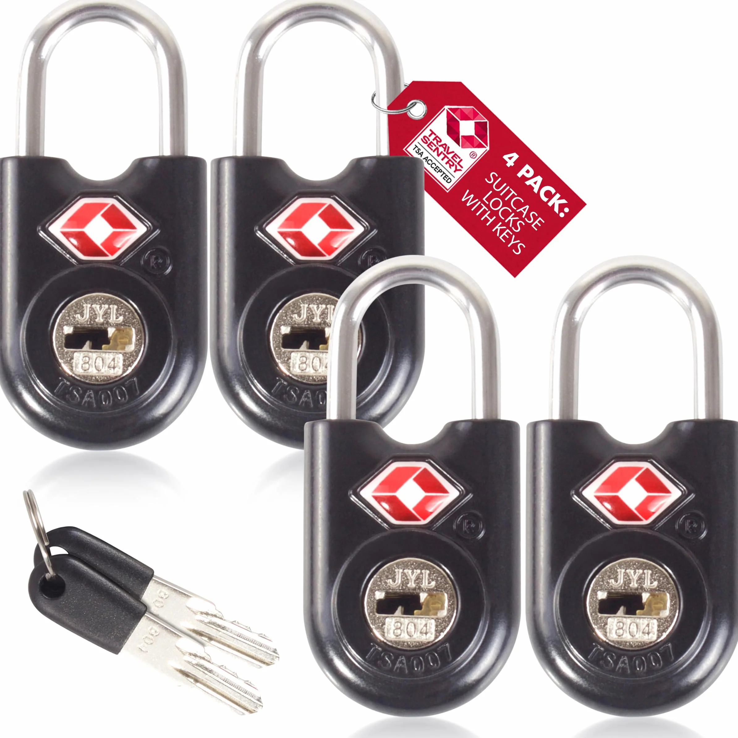 Cadenas Valise Avion à Clé TSA Antivol 4 Pcs Noir pour Bagages Voyage