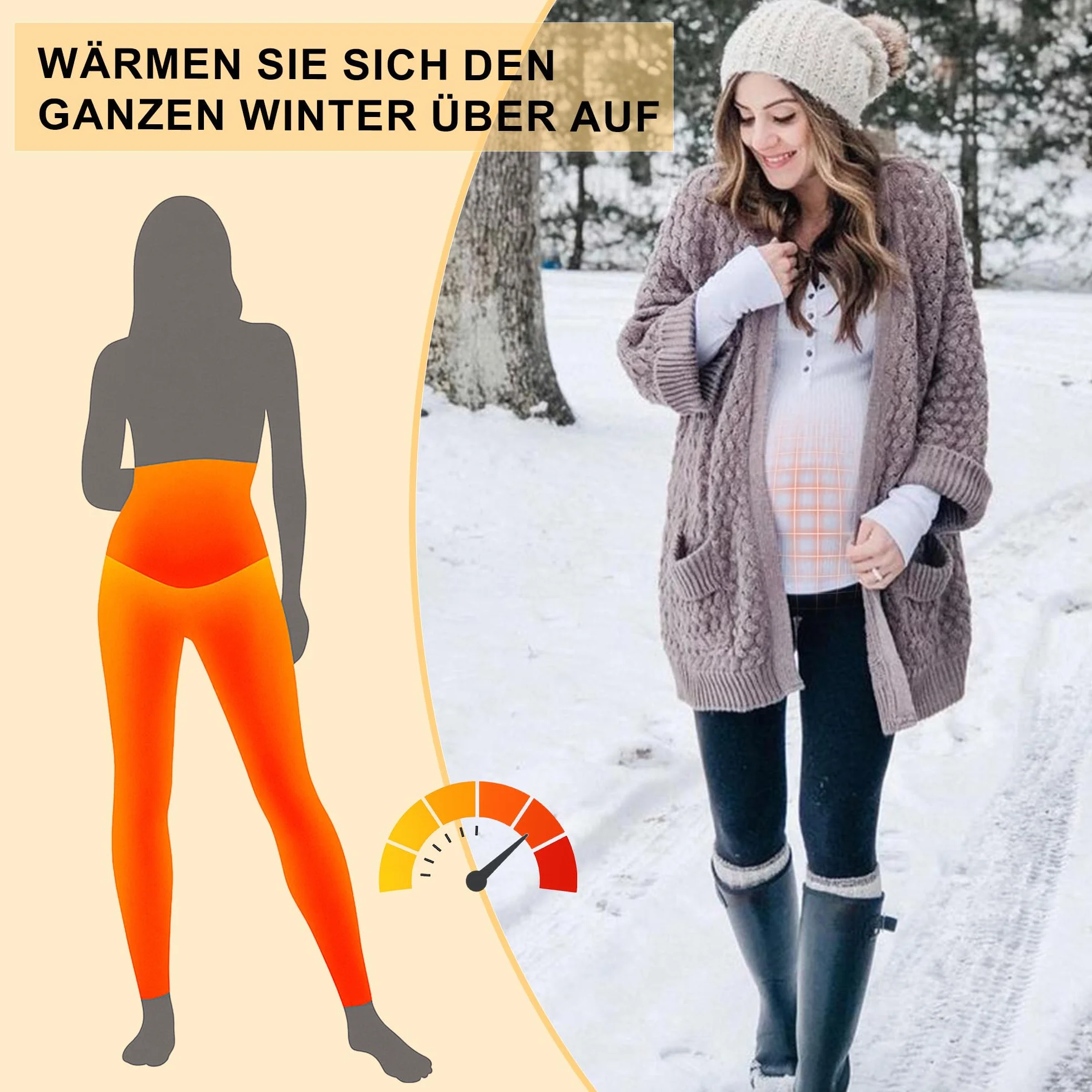 HIPOWER Legging de grossesse thermique pour femme - Taille haute - Leggings de maternité chauds - Pour l'hiver et le yoga
