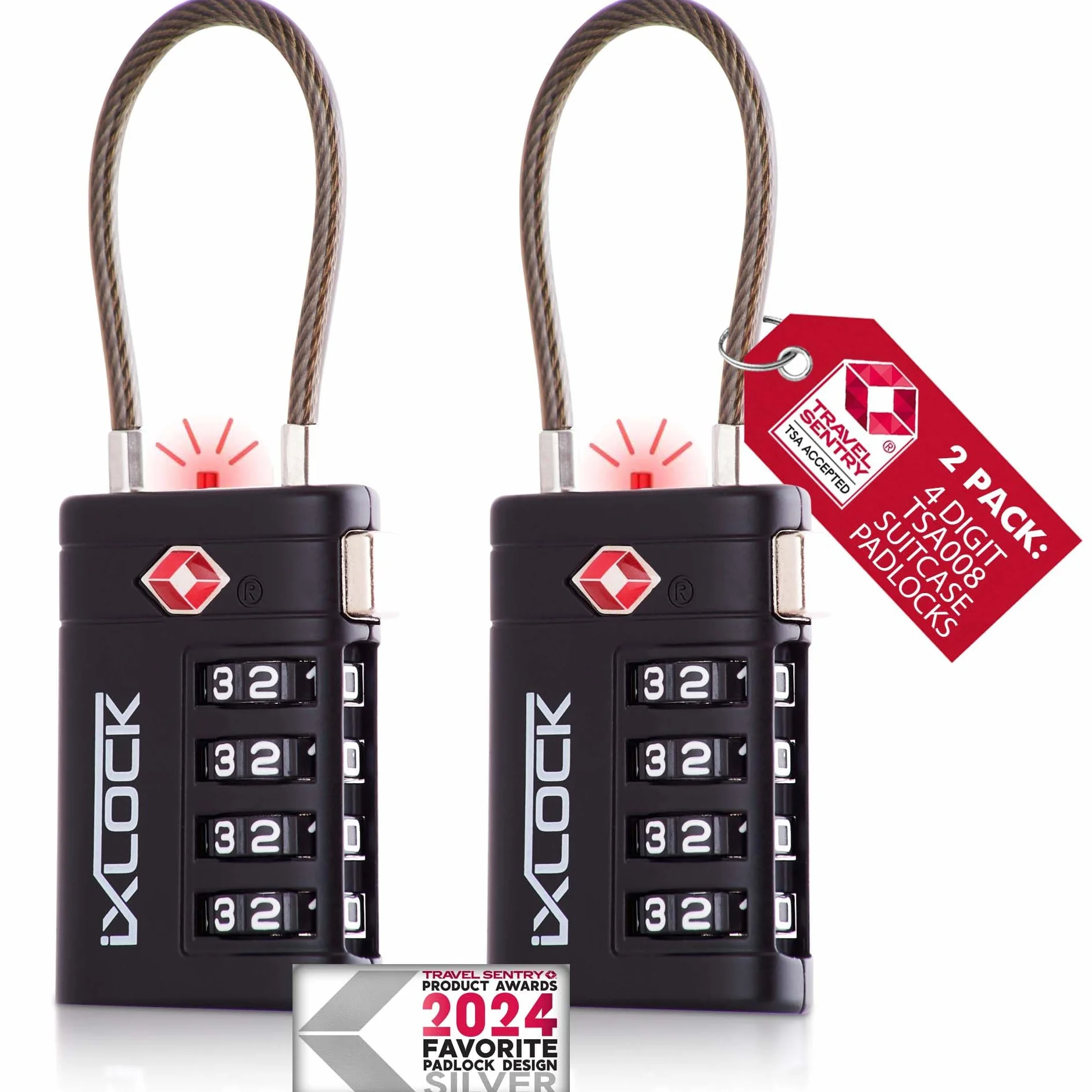 iXLOCK Cadenas Cable TSA Valise 4 Chiffres Antivol Bagages 2 Noir