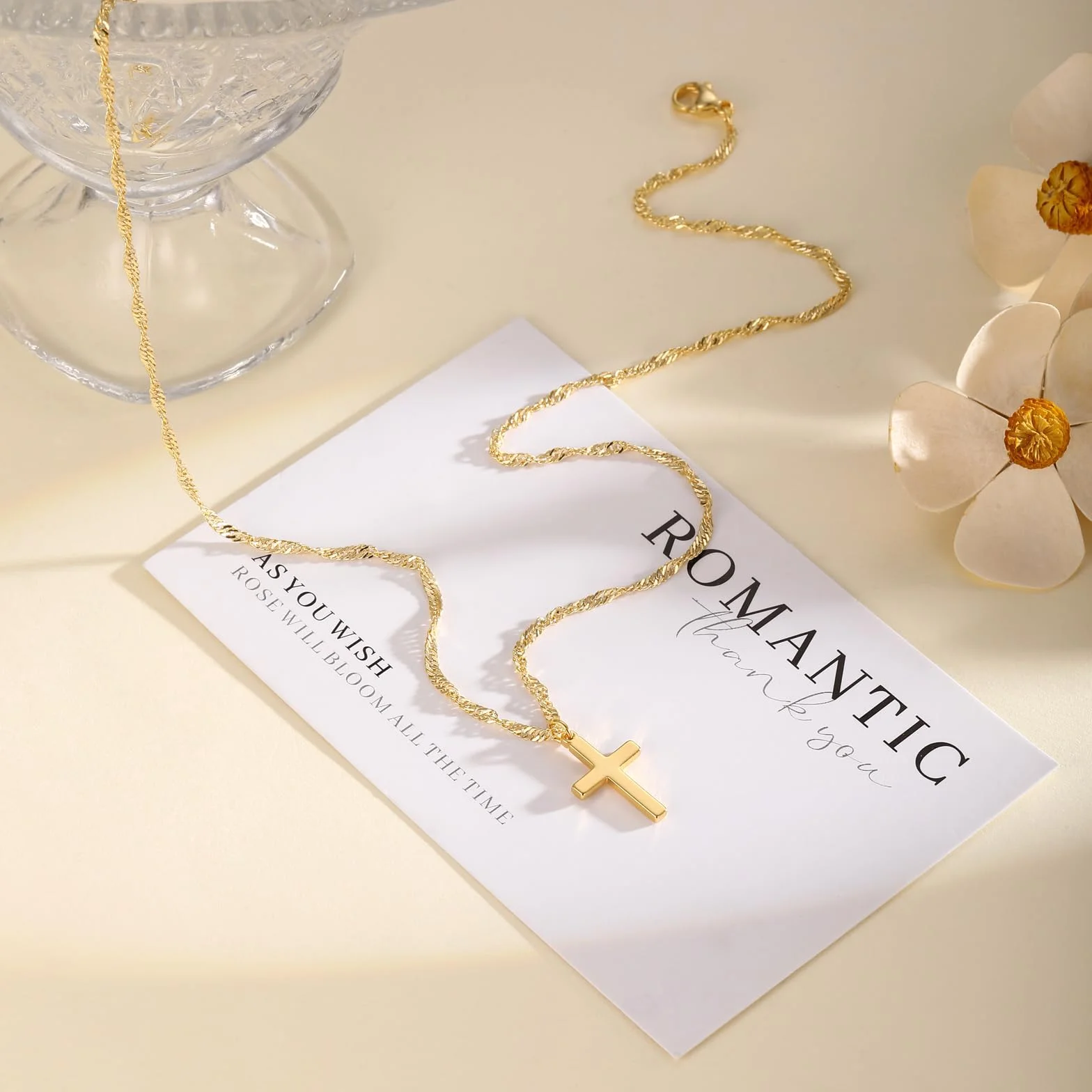 Collier Croix pour Femme Acier Inoxydable Or Pendentif Chaîne Carrée 38+5cm Bijoux Cadeau Baptême Chrétien