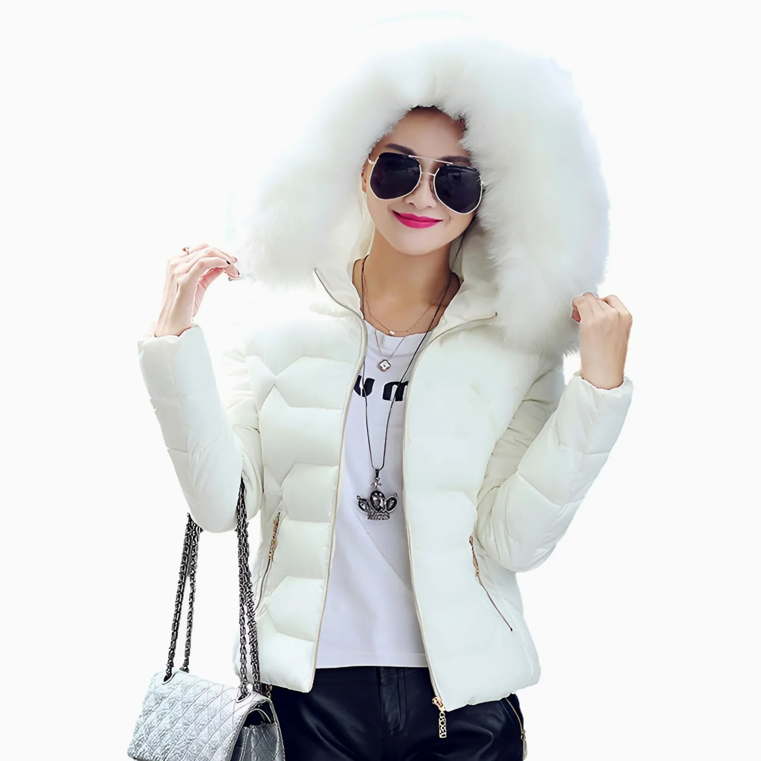ANUFER Femmes Mode Doudoune Matelassée Coupe Ajustée Hiver Manteau Court avec Capuche en Fausse Fourrure