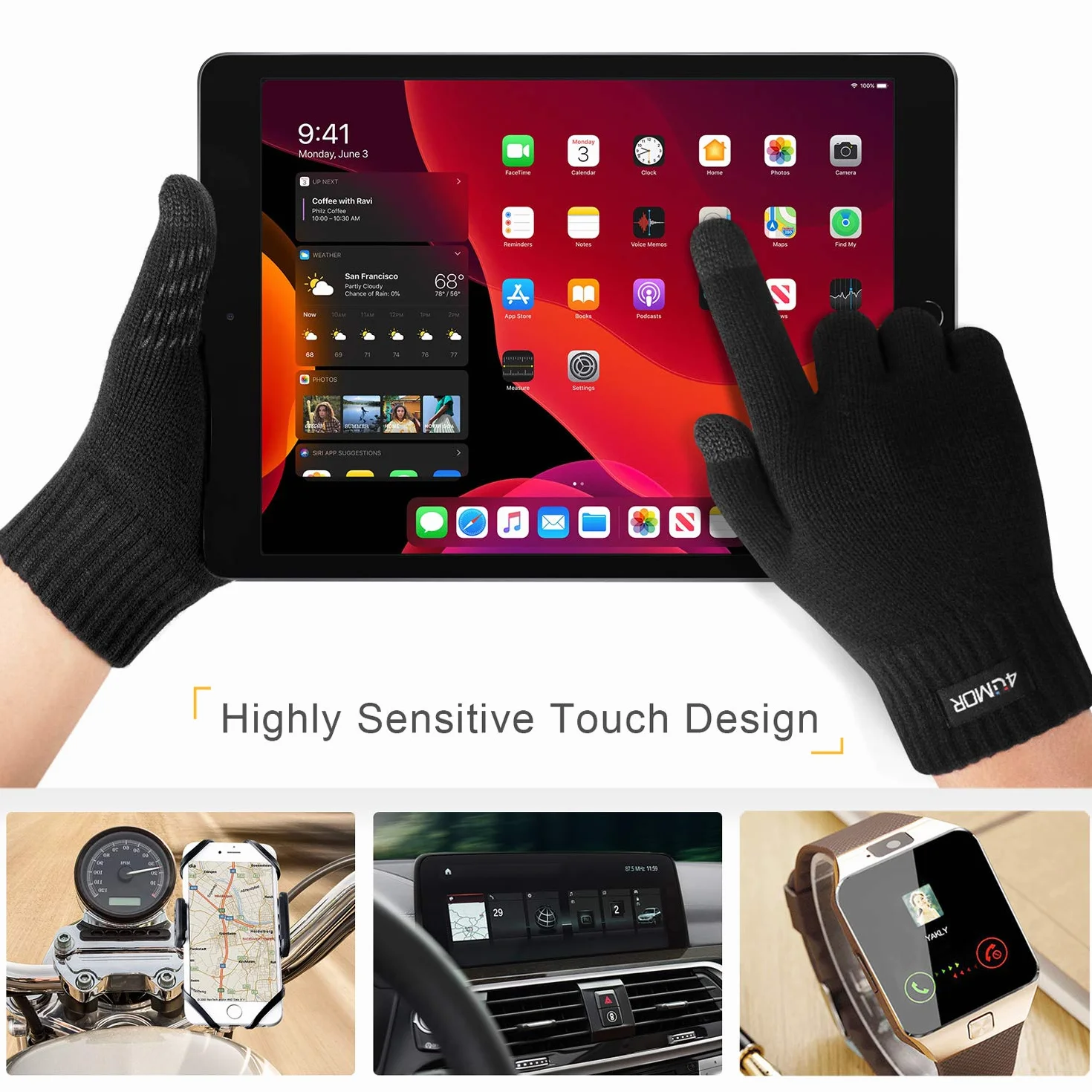 4UMOR Gants Tactiles Hiver pour Homme Femme Gants à Ecran Tactile pour Smartphones Tablettes Chauds Doux Elastique pour Camping/Randonnée/Activités de Plein Air en Hiver