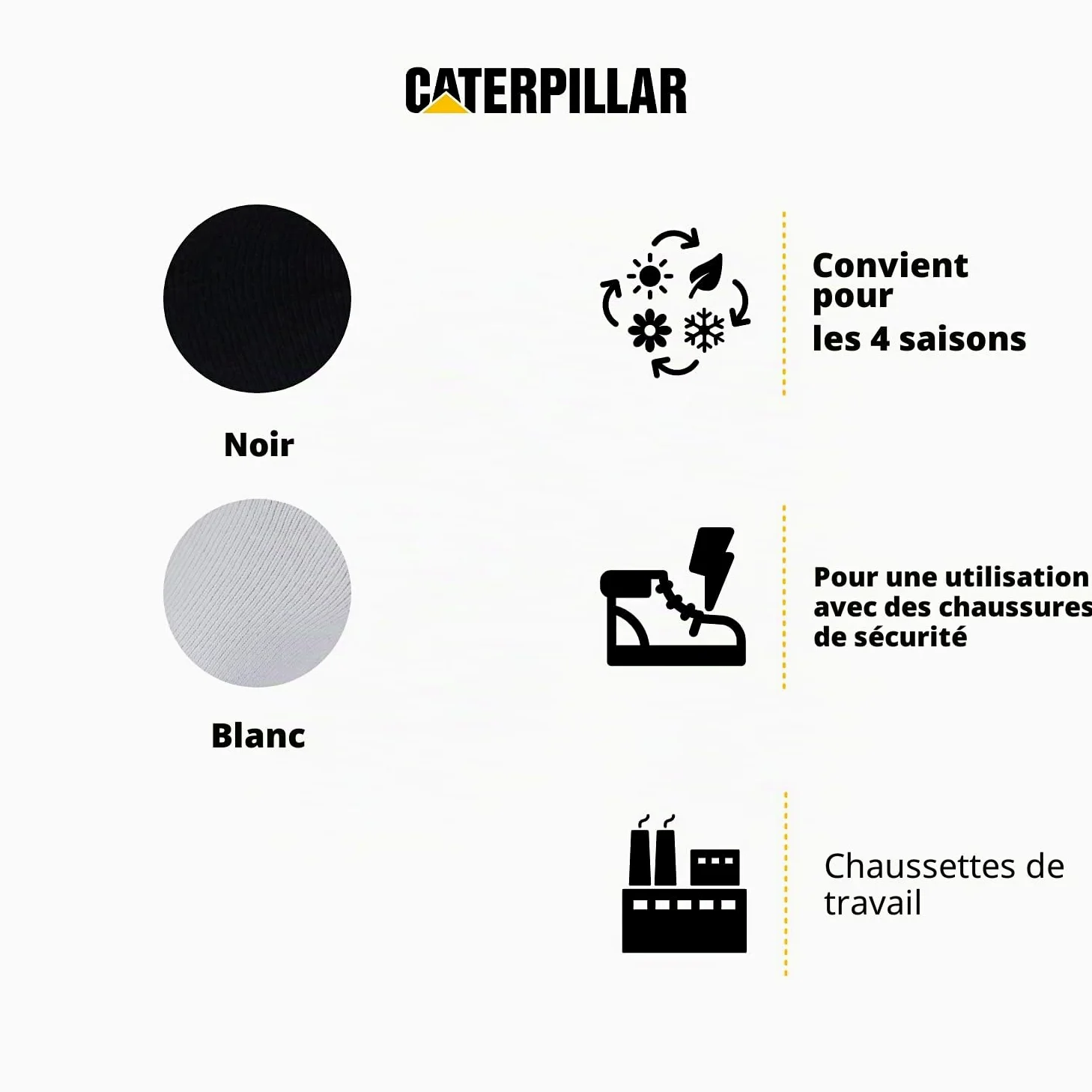 Caterpillar Performance Socks 10 Paires Chaussettes pour Homme, Semelle Intérieure et Cou de Pied en Eponge, Pointe et Talon Renforcés, Coton
