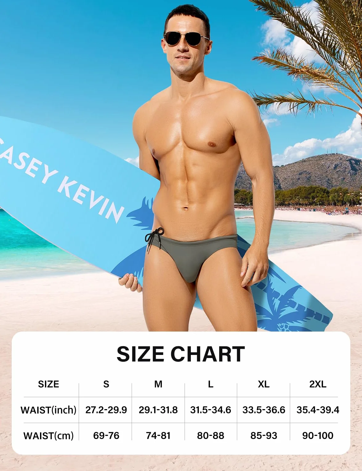 Casey Kevin Slips de Bain Homme Maillot de Bain Bikini Slips Taille Basse Swim Briefs pour Piscine Plage Cordon de Serrage Ajustable