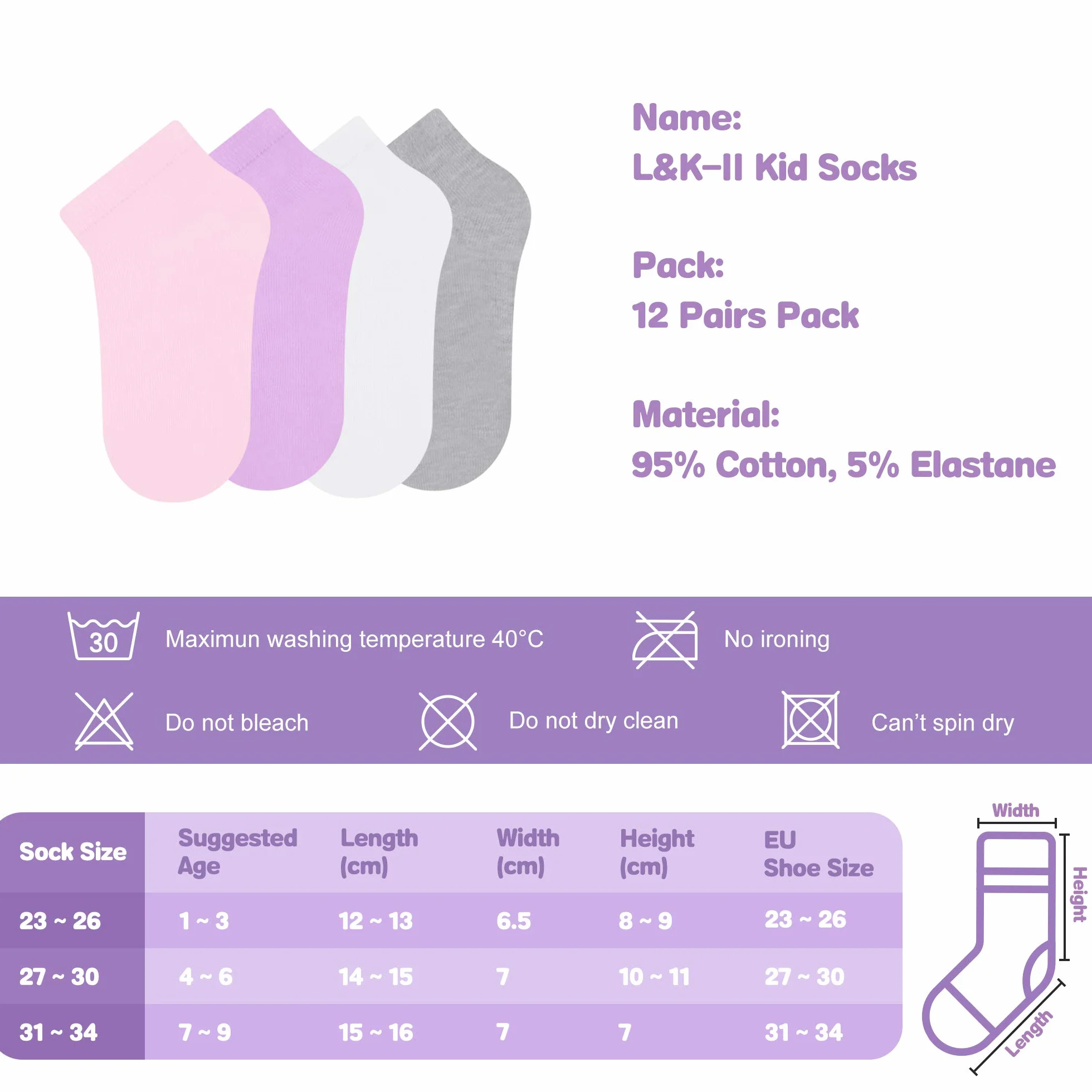 Libella Lot de 6 Chaussettes Courtes Fille Été Socquettes en Coton Uni 100% Confortables et Respirantes pour Enfants 2897