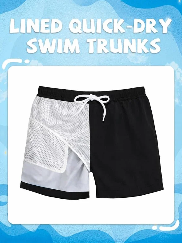 Short de Bain Garcon avec Doublure en Filet Maillot de Bain Garçon Ado Séchage Rapide Boardshort de Surf Léger pour la Plage et la Mer