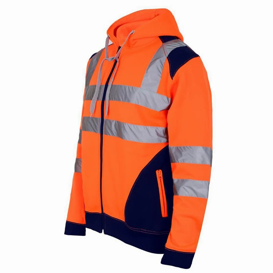 Homme Veste Haute Visibilité, Sweat Homme Capuche Zippé, Patch de Contraste Pull Over Sweat Polaire Homme Veste de Travail Homme Chantier