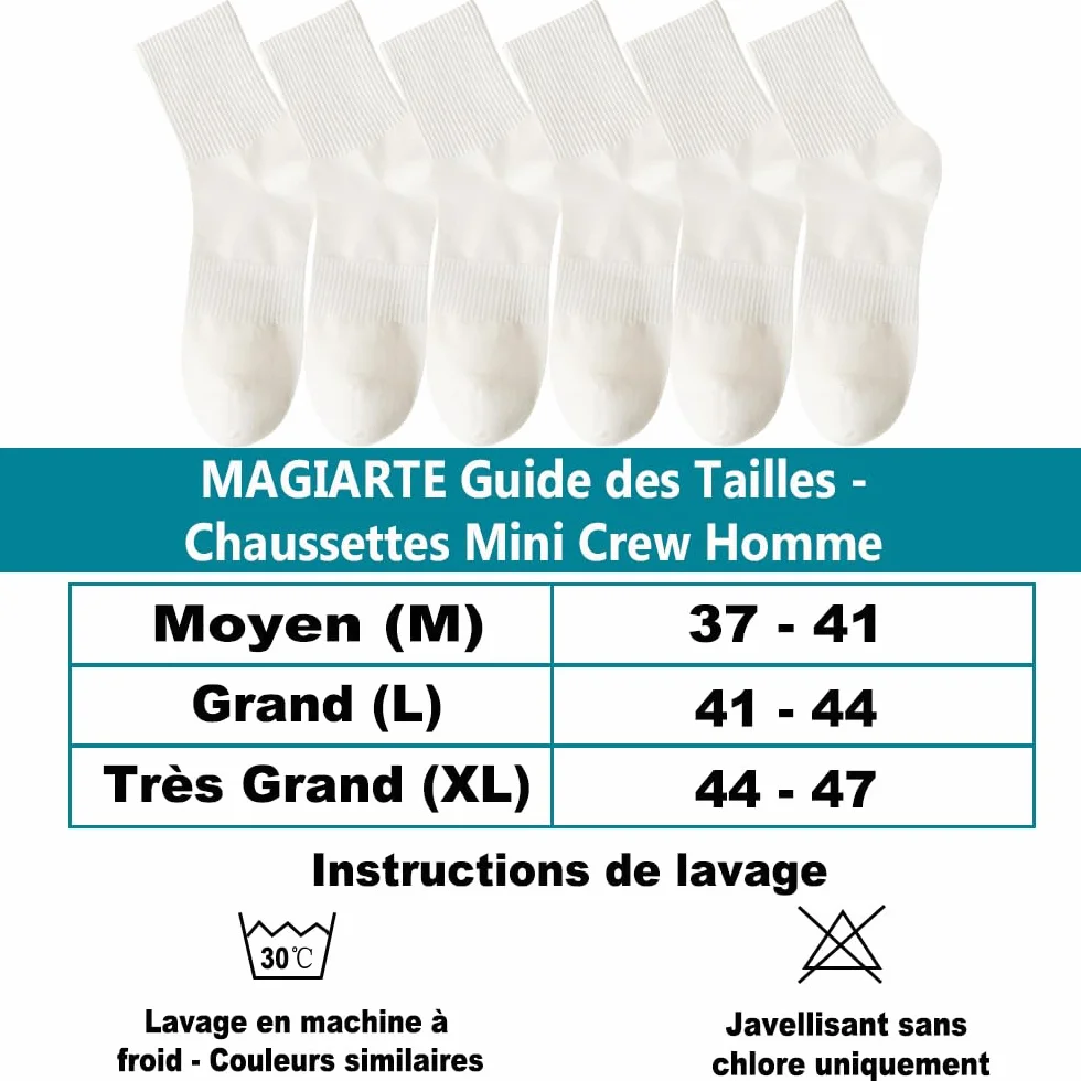 MAGIARTE Chaussettes Athlétiques Homme Coton Mini-Crew Respirantes Anti-Odeur avec Soutien de la Voûte Plantaire pour Course à Pied - Lot de 6 Paires