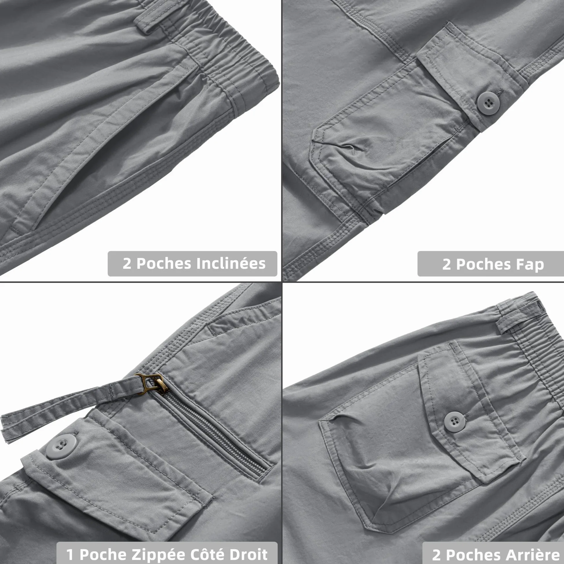 KEFITEVD 3/4 Décontracté Shorts pour Homme Taille Élastique Coton Pantalon de Travail D'extérieur Eté Cargo Shorts avec Poches