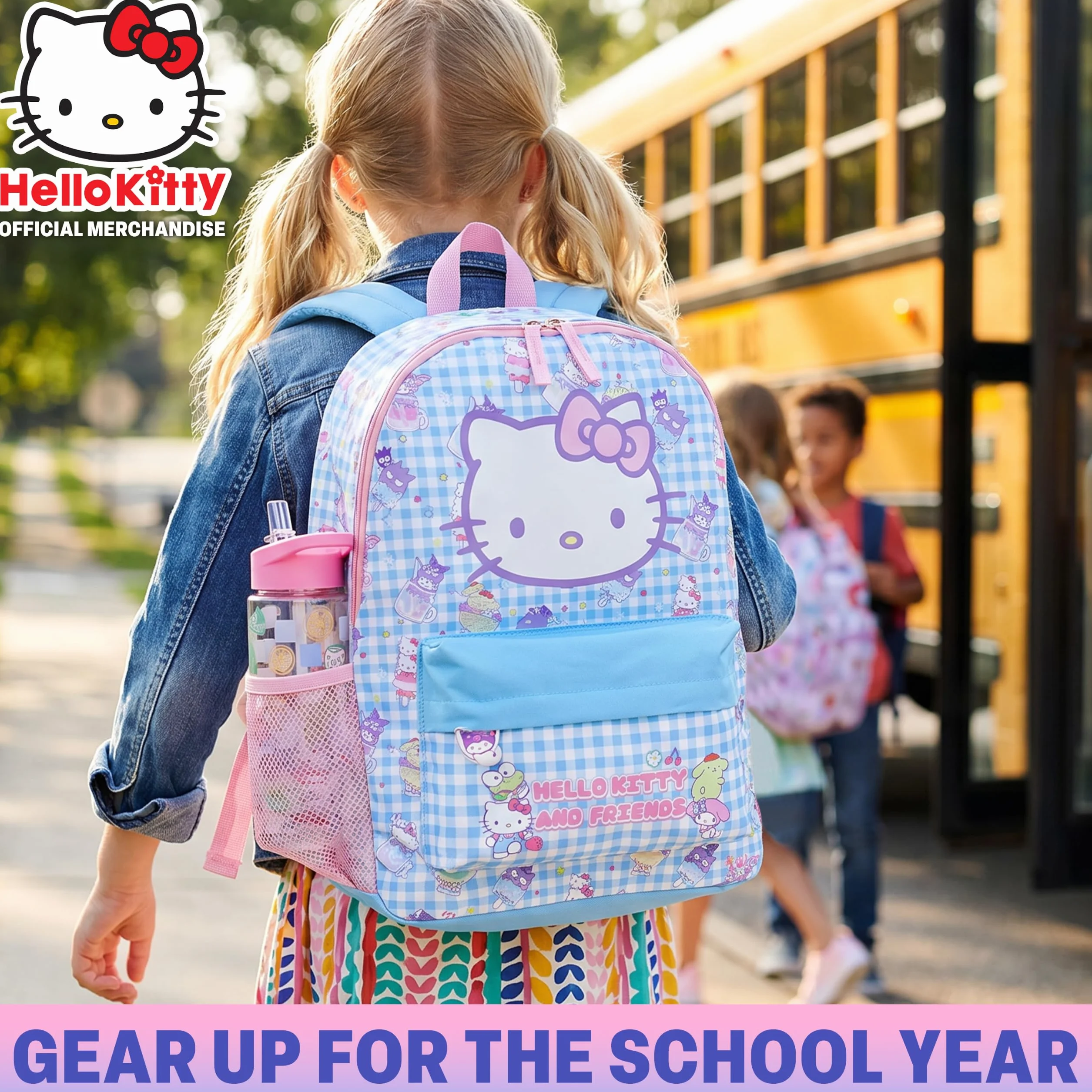 Sac à Dos Fille Hello Kitty Sanrio avec Gourde 500ml Sans BPA, Cartable Enfant Cadeau Fille