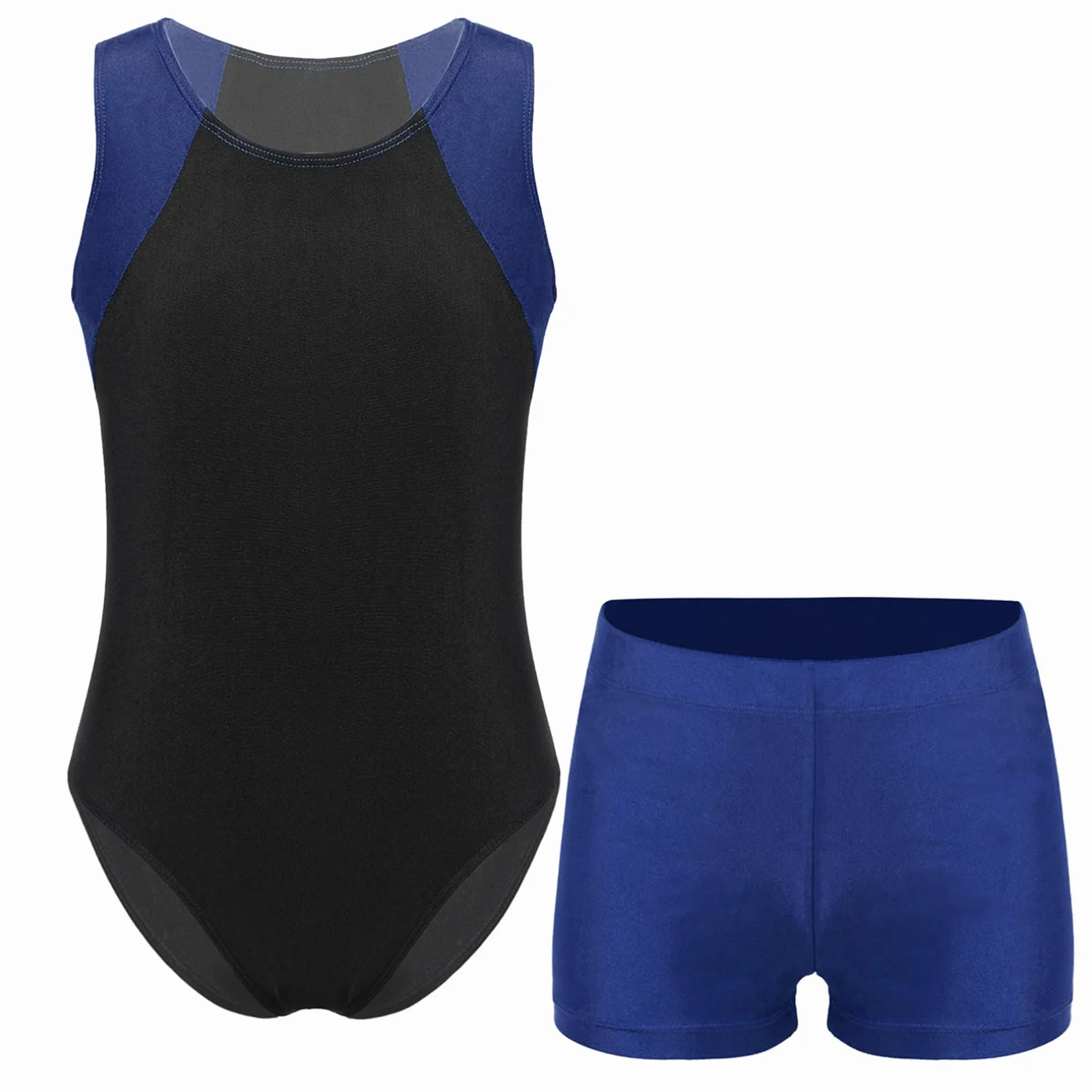 ranrann Enfant Garçon Justaucorps Gymnastique Danse Bodysuit sans Manches avec Short Gym Sport 5-16 Ans