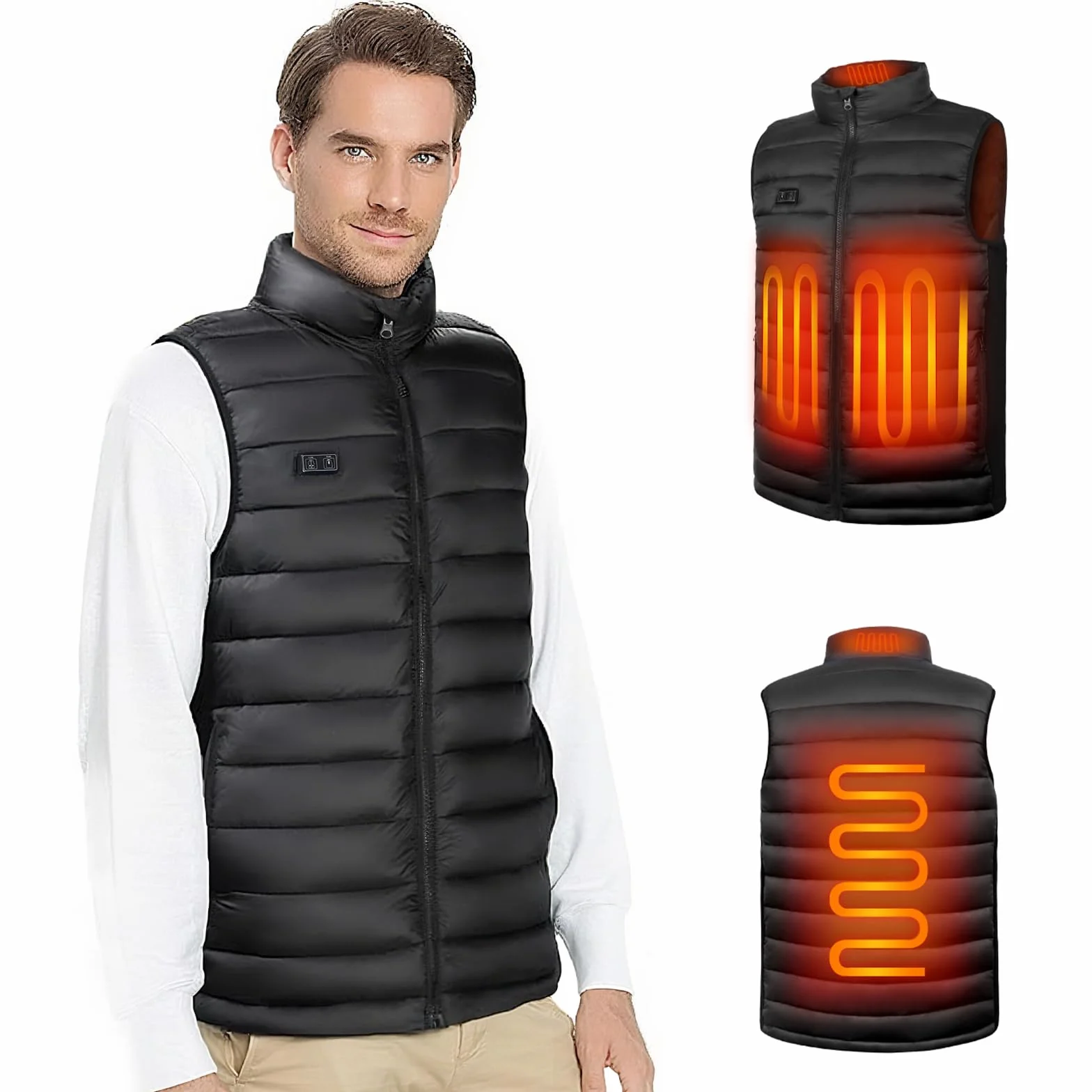 seenlast Veste Chauffante Homme, Gilet Chauffant Homme avec Batterie 10000mAh 5V Incluse, Doudoune Chauffante avec Chauffage 4 Zones et 3 Niveaux pour Ski Moto Chasse Camping, Lavable en Machine