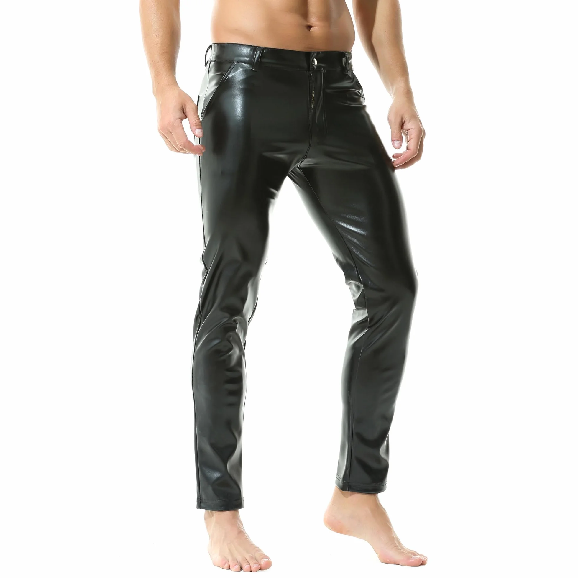 YUFEIDA Legging homme cuir synthétique aspect mouillé poches fermeture éclair moto cosplay danse