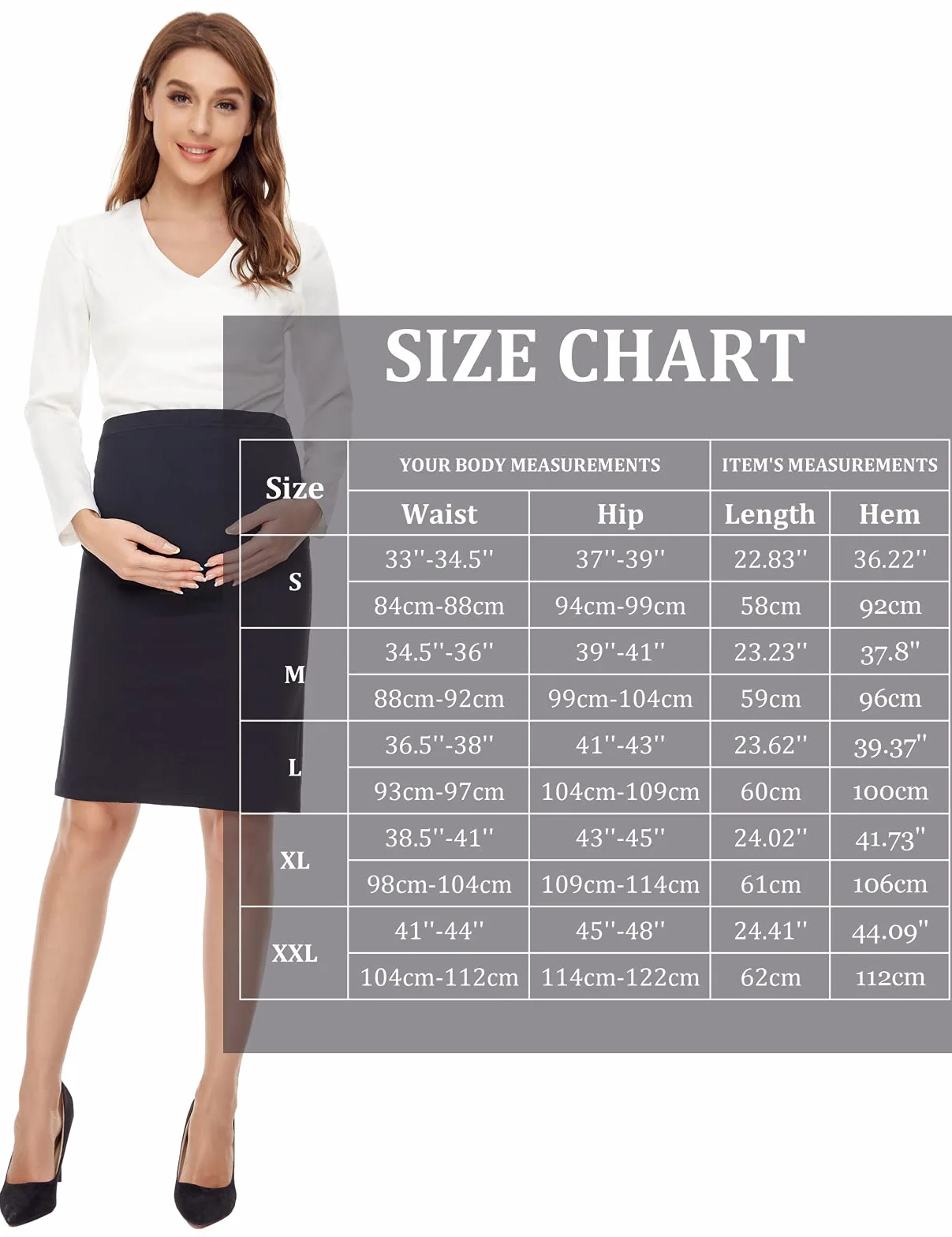 Tapata Femme Maternité Jupe Stretch Midi Courte Jupe Crayon Ceinture Extendeur Contrôle Ventre Grossesse Robe De Maternité