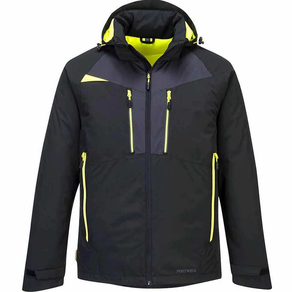Portwest DX460 Parka Hiver DX4 Ourlet Incurvé Intérieur Imperméable à L'eau | Noir, 2XL, EN 343 Classe 4:1, EN 342, Poches Latérales Zippés, Liseré Réfléchissant, Cinq Poches, Coutures Étanchées