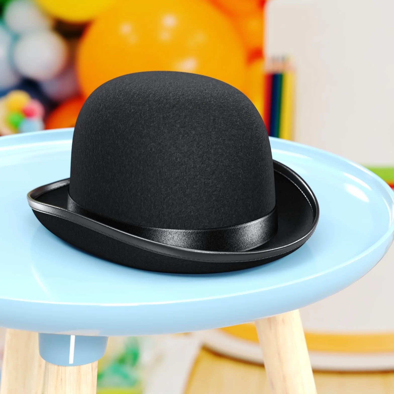 Chapeau melon noir adulte Bowler WELLGRO ruban satin 30,5 x 24 x 13 cm