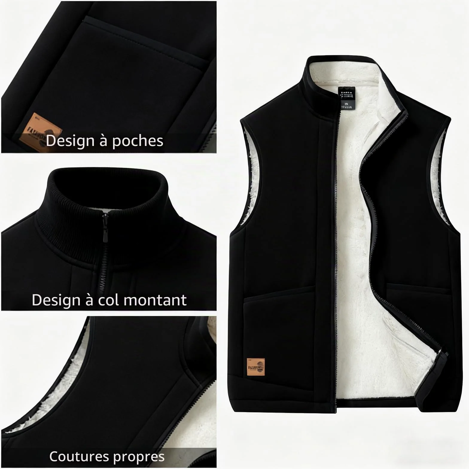 Gilet en polaire pour homme avec doublure en peluche - Gilet de transition chaud pour l'automne et l'hiver - Veste polaire sans manches avec poches zippées - Pour l'extérieur, la randonnée, la