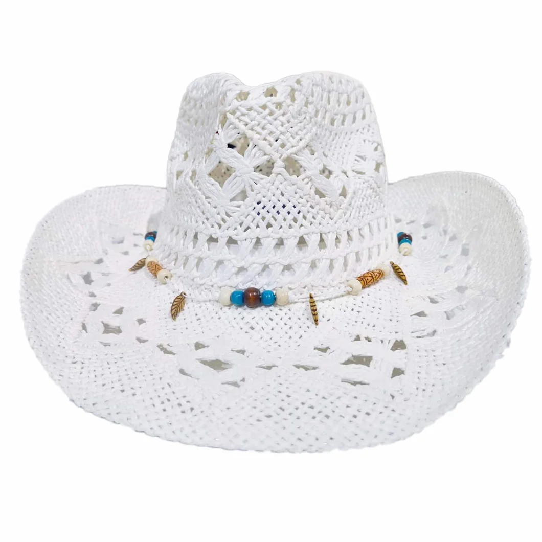 Chapeau de cowboy en paille Panama avec bande occidentale unisexe taille unique été plage Raphia naturel