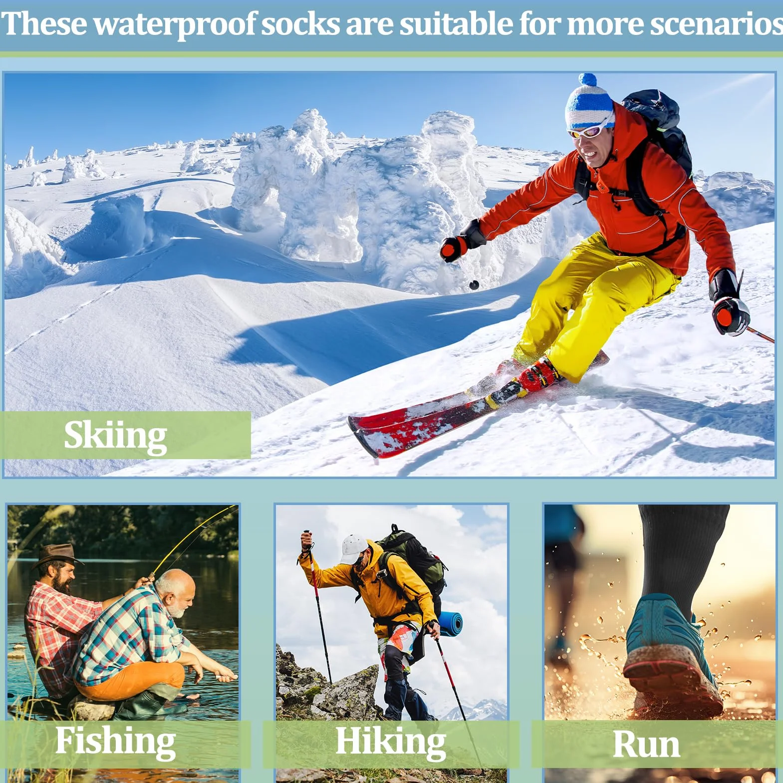 Utensilsto Chaussettes imperméables, unisexes, hautes performances, pour le cyclisme, le VTT, la randonnée, la course à pied