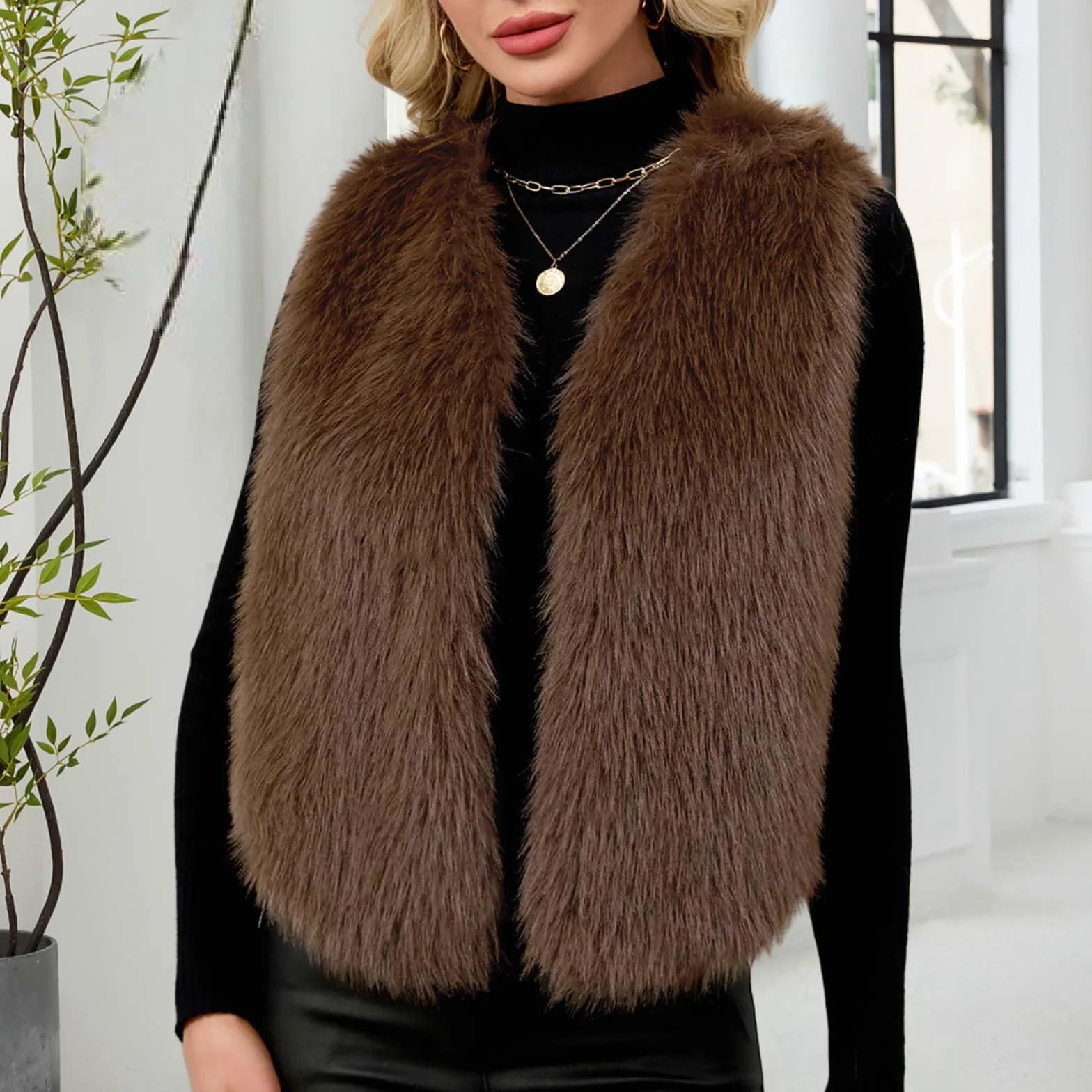 AEGJEGVD Gilet Court Femme Fausse Fourrure Manteau sans Manches Cardigan Imitation Fourrure Hiver Gilet Femmes Automne Hiver Chaude en Peluche Veste sans Manche Manteau en Fausse Grand Taille Cadeau