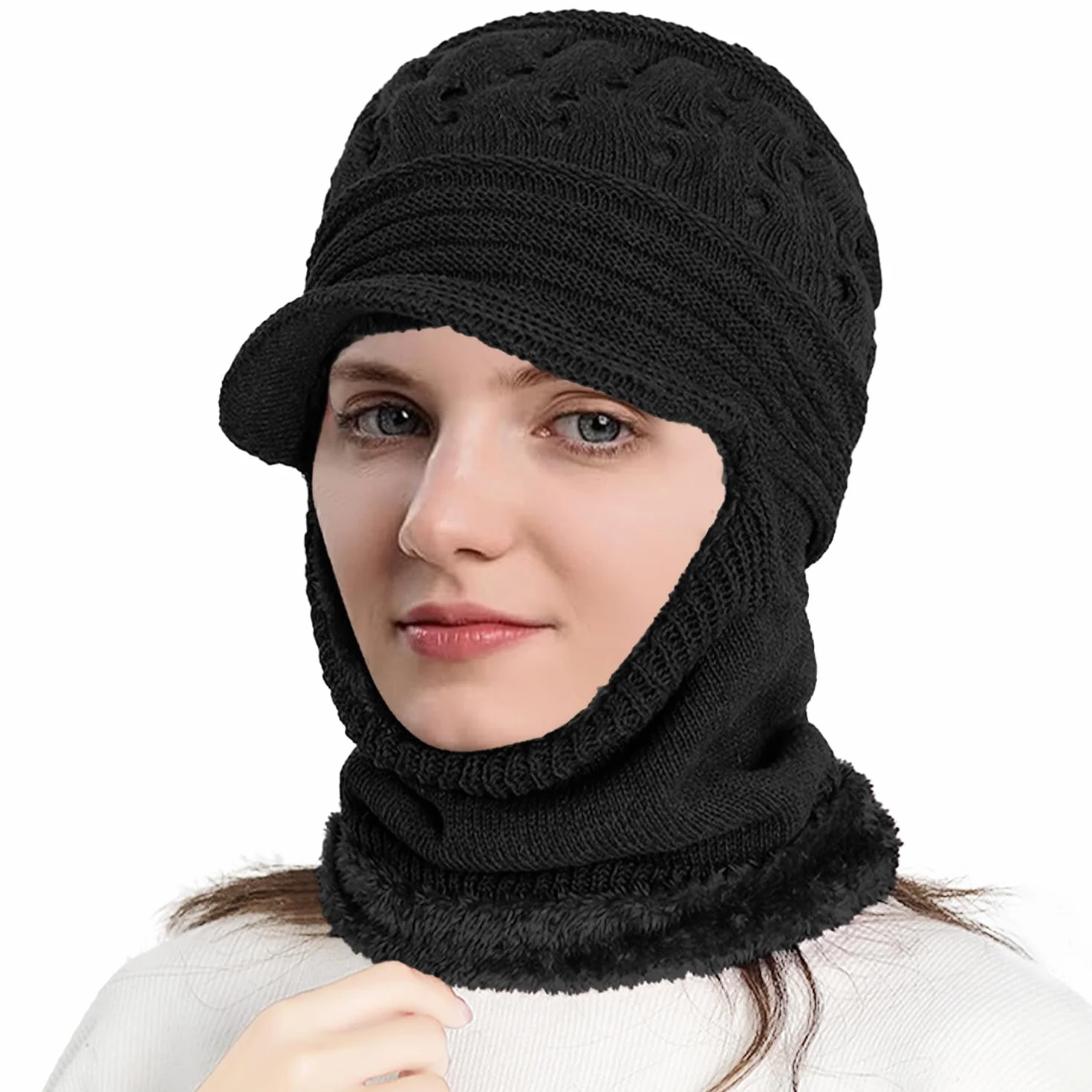 Rayson Cagoule Femme Hiver Tricoté Chaud Bonnet avec Cache Cou Doublé Polaire Unisexe Balaclava pour Ski Sports de Plein Air