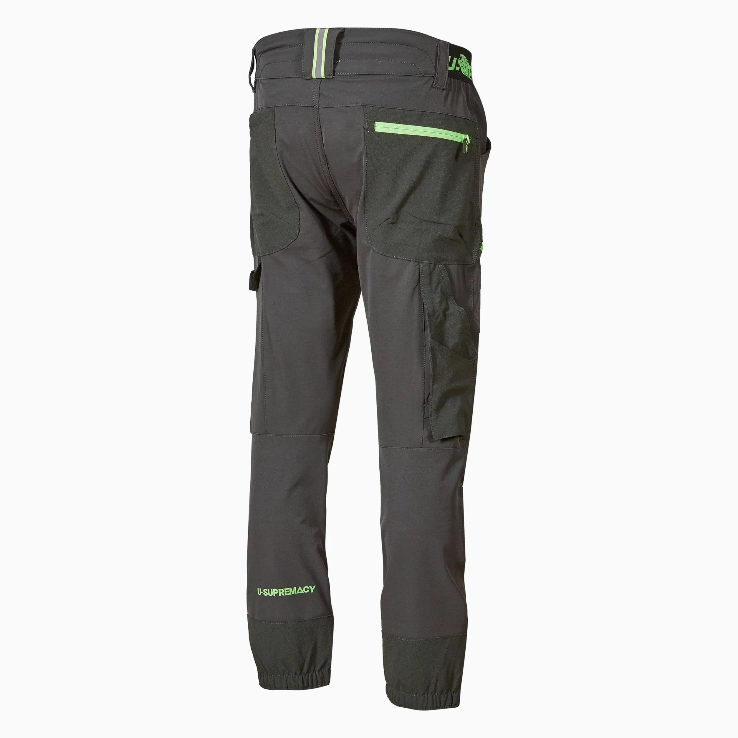 U-Power Don't Worry... BE Happy! - Pantalon de Travail en Tissu Stretch avec Poches, Coupe Jogging Horizon Asphalt Grey/Green, Pantalon de Travail décontracté pour Homme