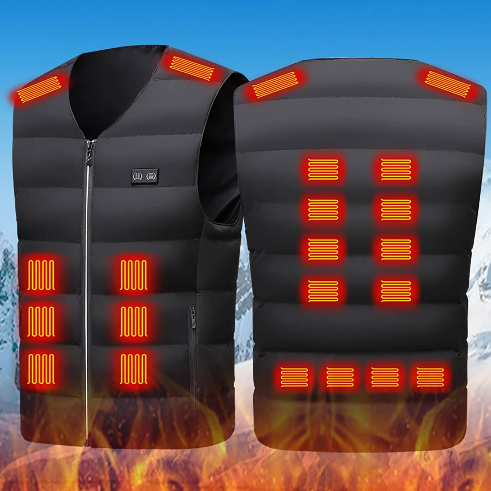 Gilet chauffant pour vêtements d'hiver chauds, sous-vêtement thermique avec batterie rechargeable pour activités extérieures par temps froid.