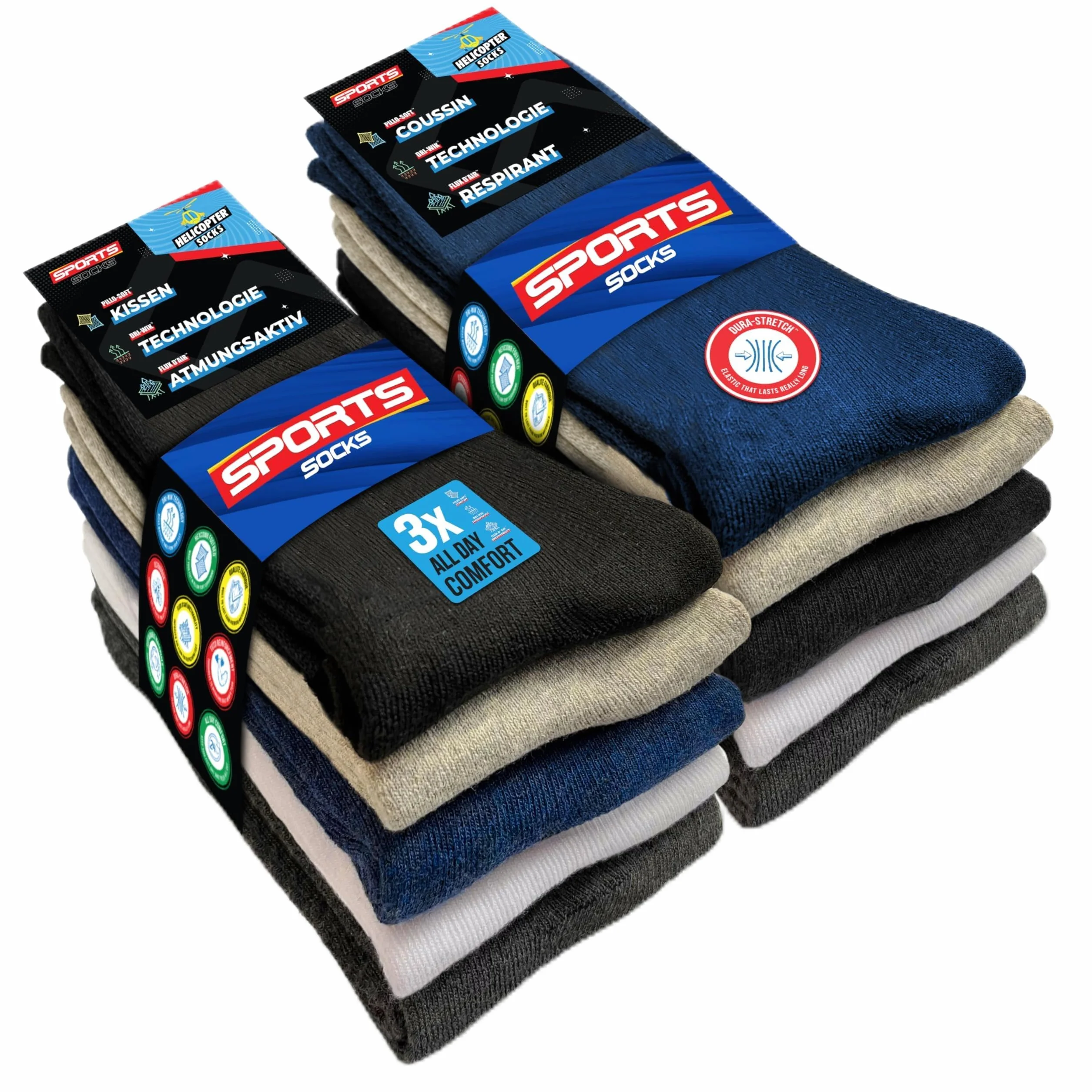 SOXCO Chaussettes Homme Sport 10 Paires Hautes, Lot de 10 Paires