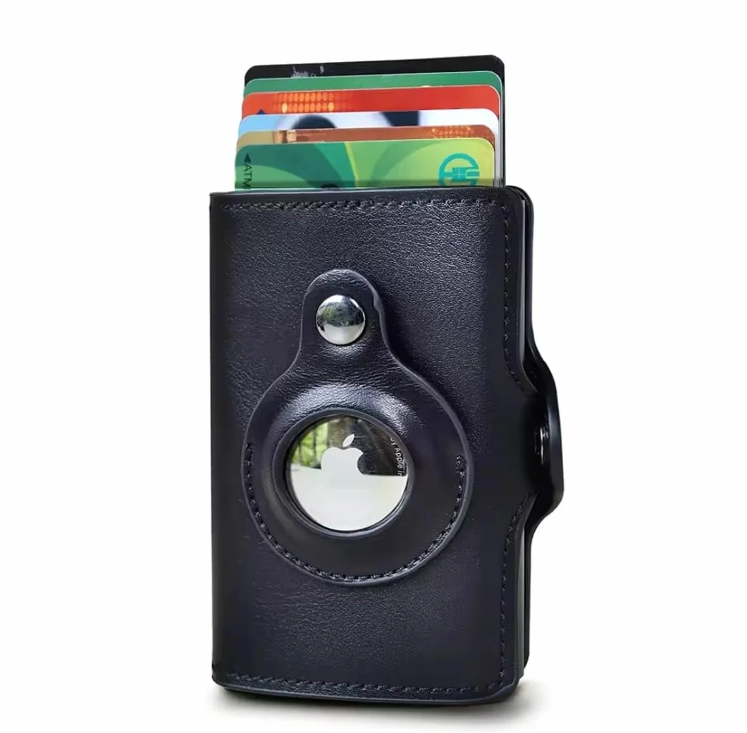 Portefeuille AirTag pour Homme avec Porte-Cartes en Cuir et Blocage RFID, Noir, Noir
