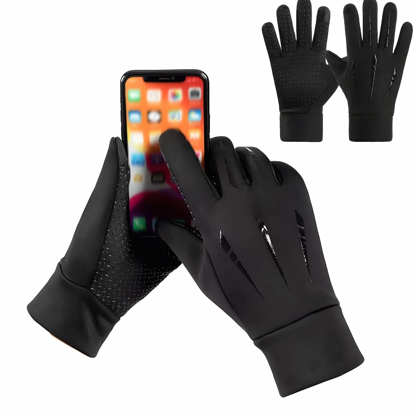 Gants de Cyclisme d'Hiver Imperméables Chauds pour Adultes Écran Tactile Ski Antidérapants Noir