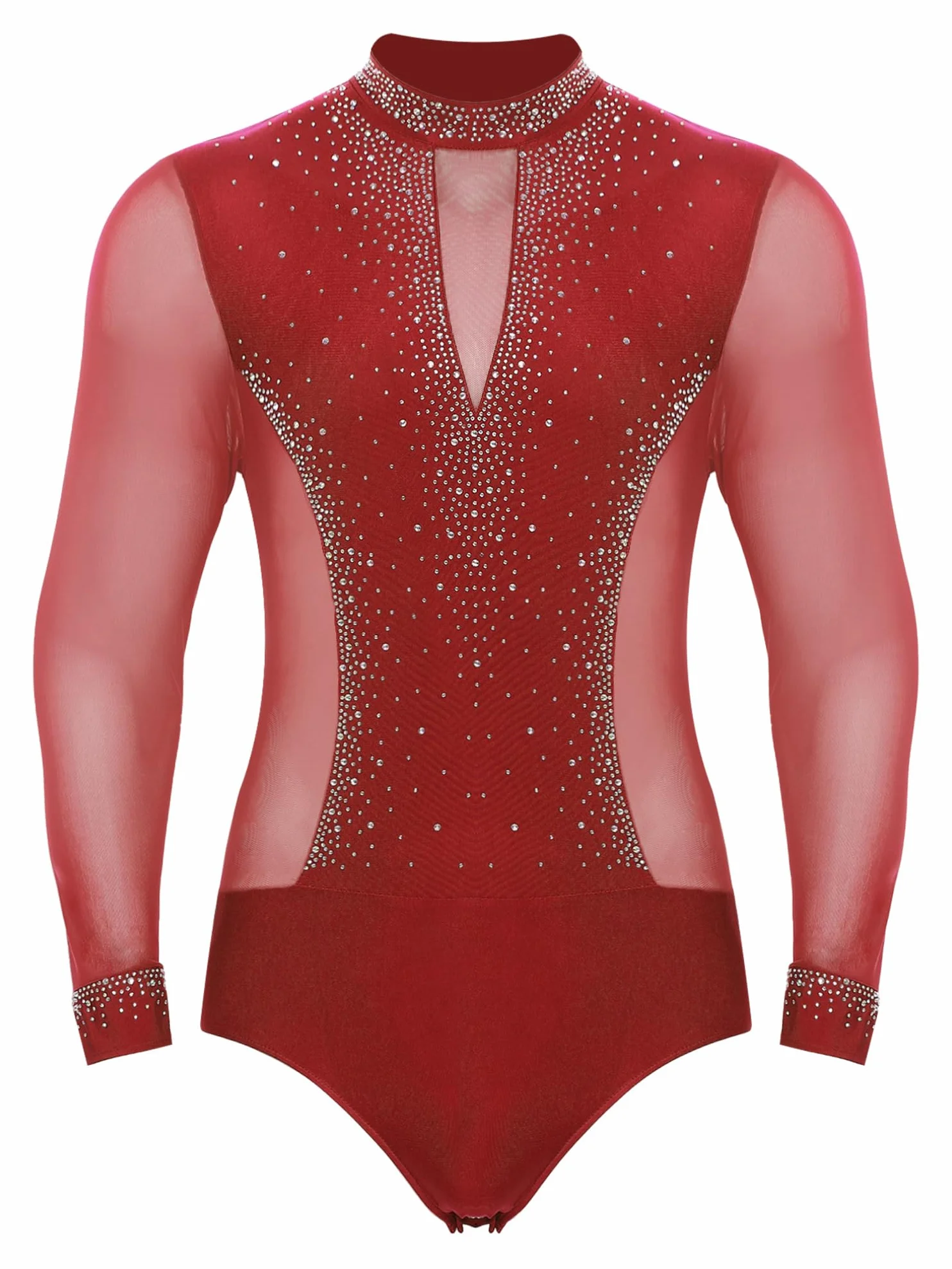 ranrann Ensemble Tenue Patinage Artistique pour Homme Justaucorps Strass Manches Longues et Pantalon Costume Danse Gymnastique